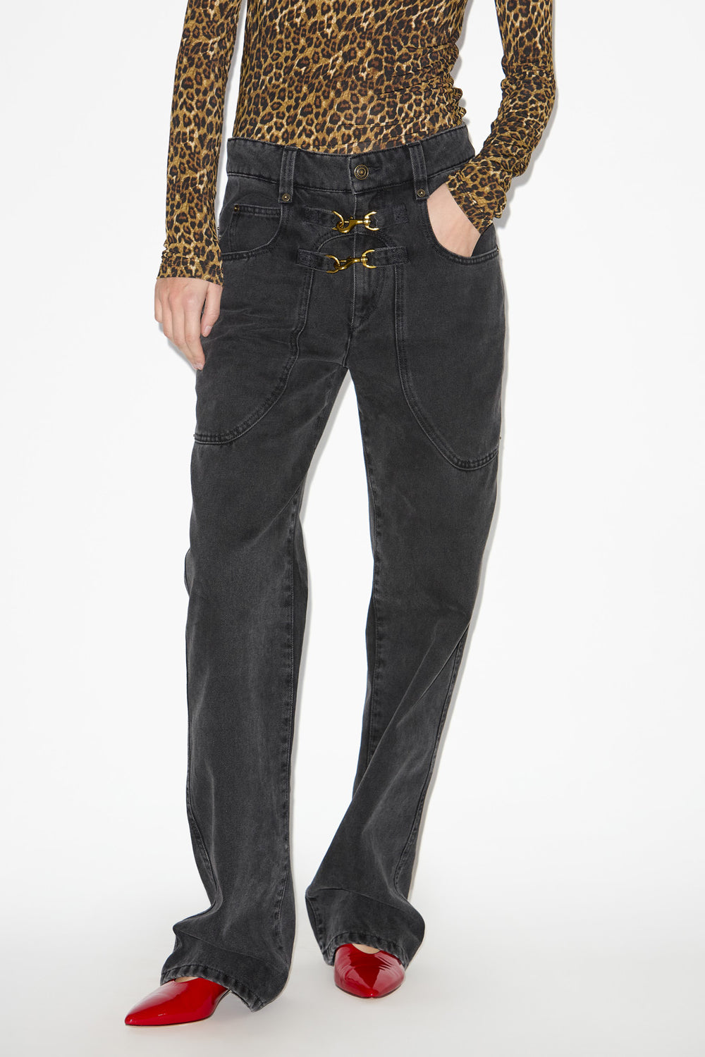 Brinley ハイウエスト デニム パンツ - ウォッシュドブラック - Woman - 4