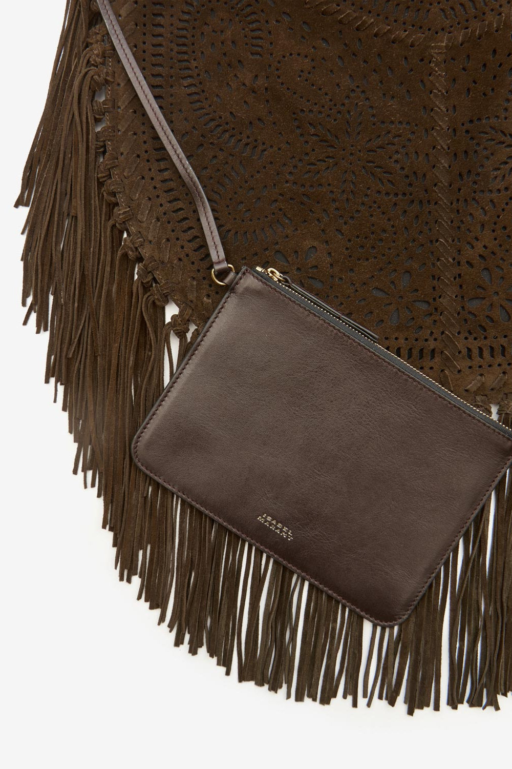 Borsa oskan hobo soft in pelle scamosciata traforata con frange - Bronzo - Woman - 3