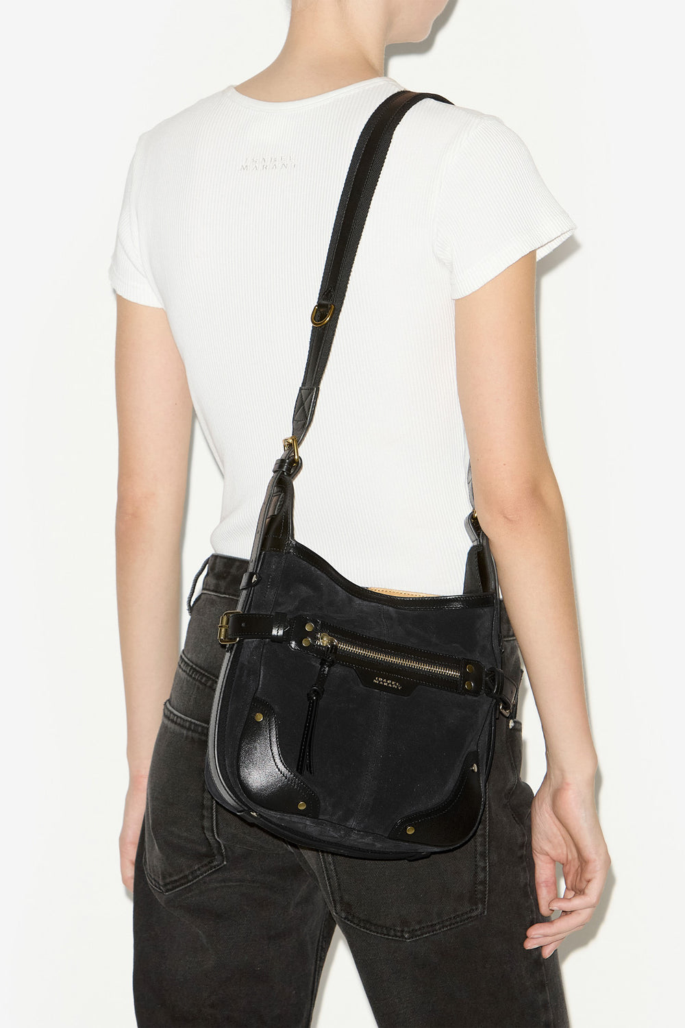 Sac sierra hobo s en cuir velours à bandoulière - Noir délavé - Woman - 2