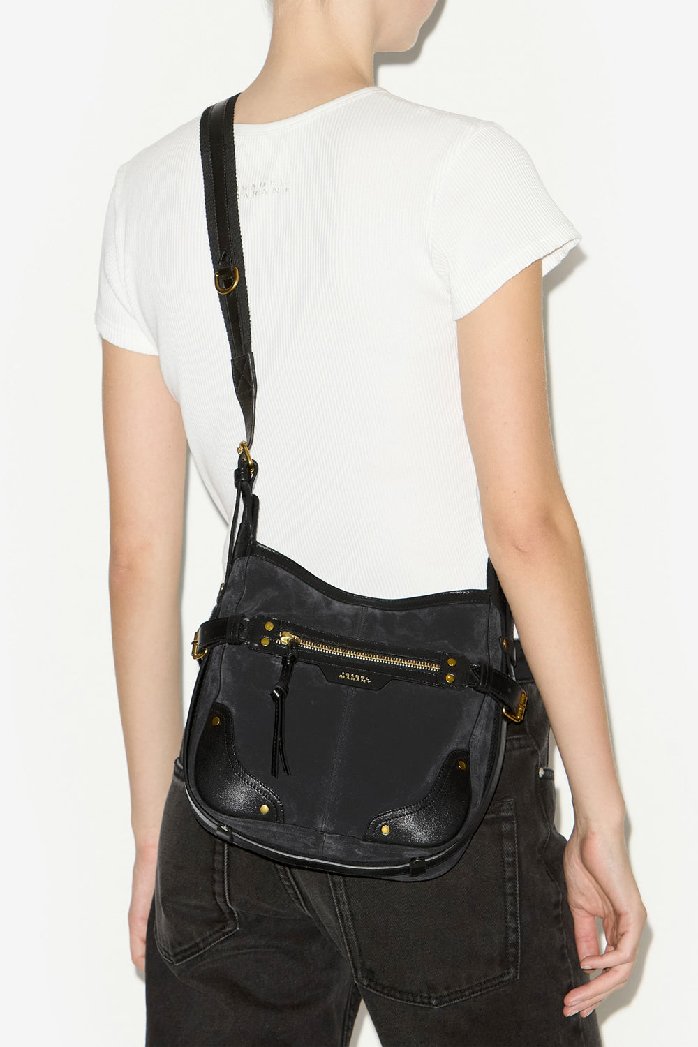 Sac sierra hobo s en cuir velours à bandoulière - Noir délavé - Woman - 7