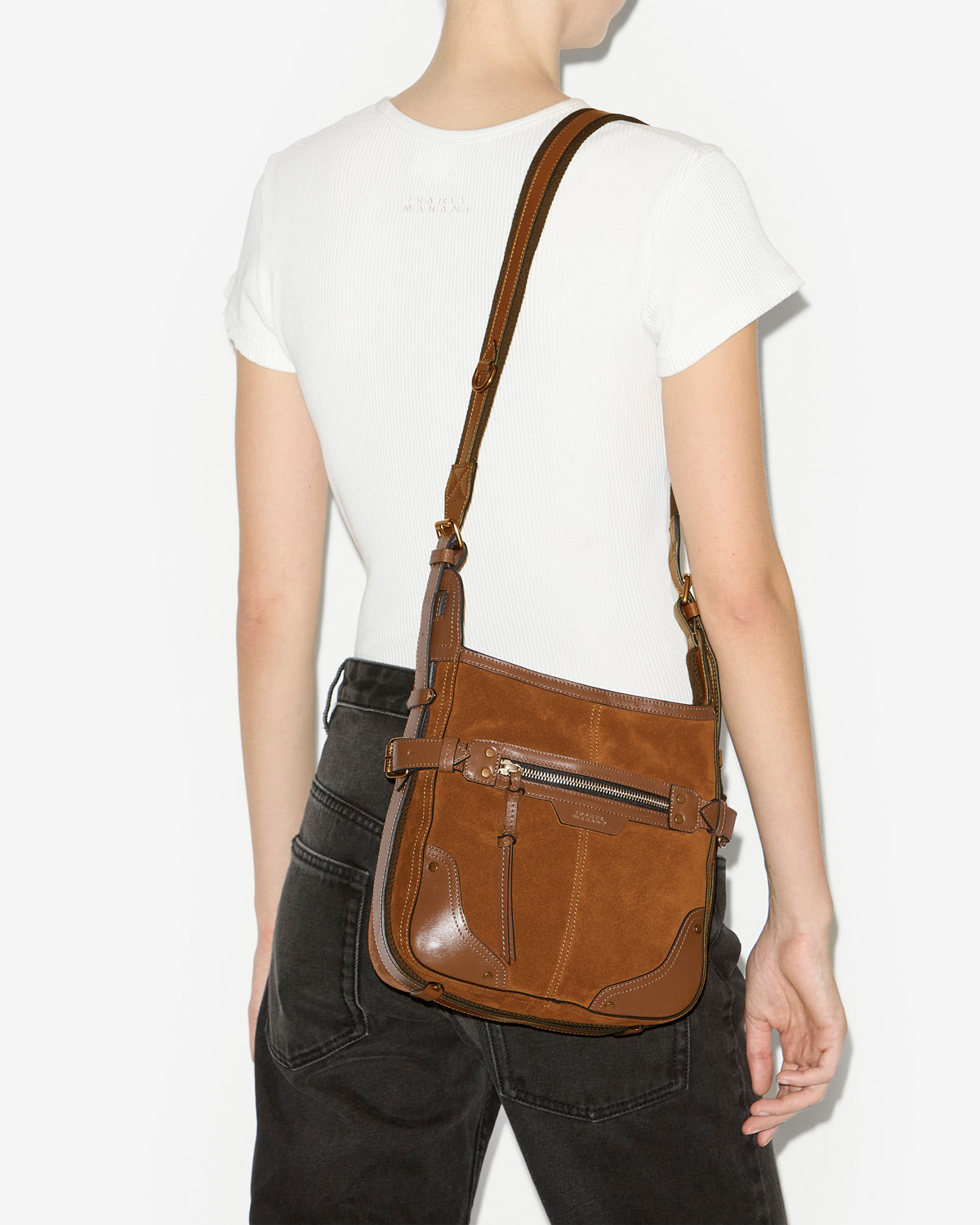 Sac sierra hobo s en cuir velours à bandoulière - Cognac - Woman - 4
