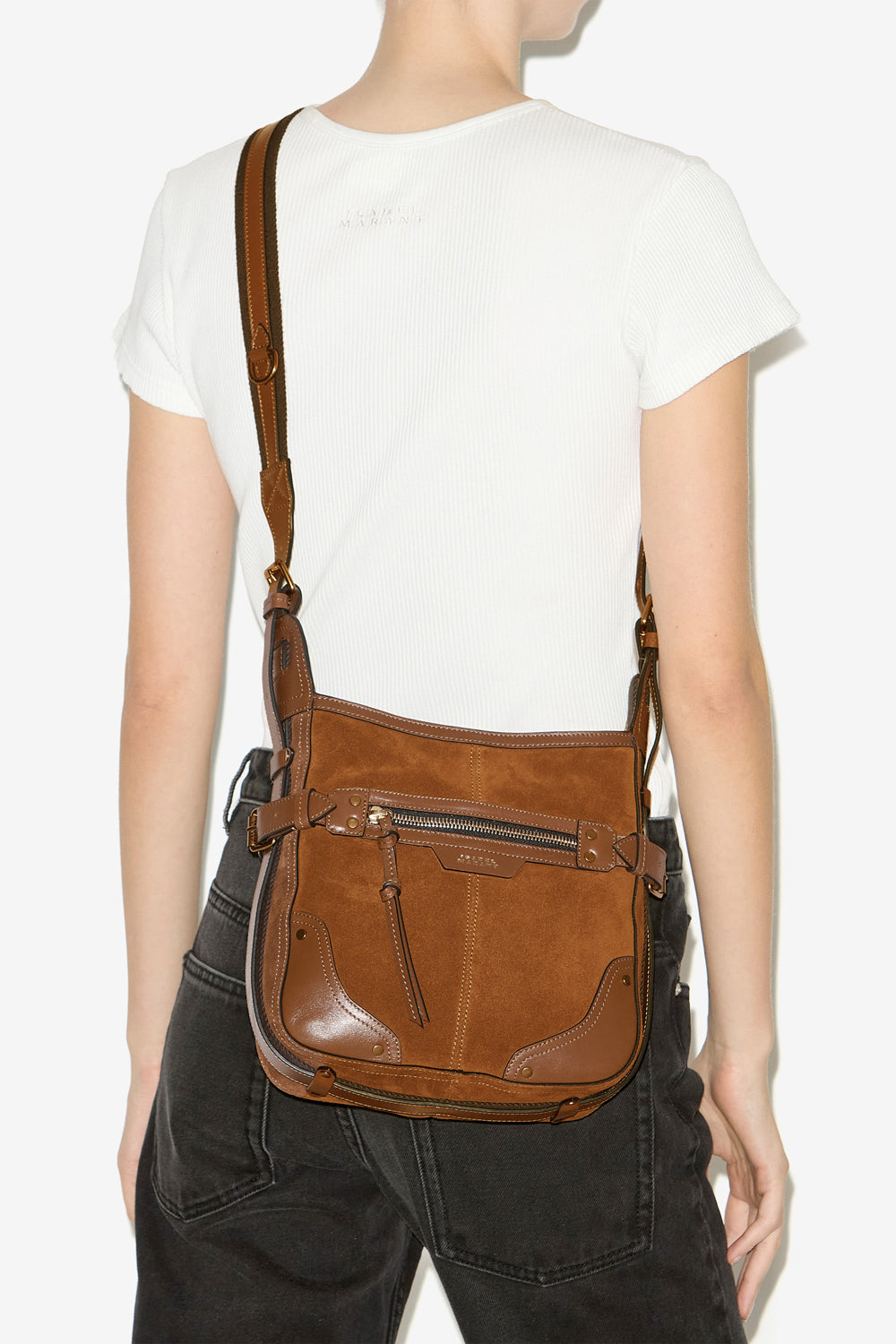 Sac sierra hobo s en cuir velours à bandoulière - Cognac - Woman - 7