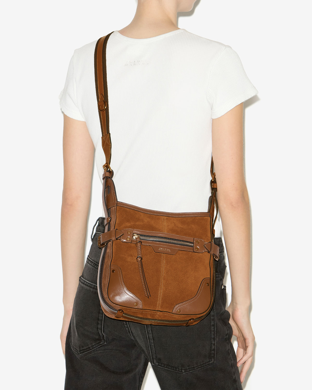 Sac sierra hobo s en cuir velours à bandoulière - Cognac - Woman - 7