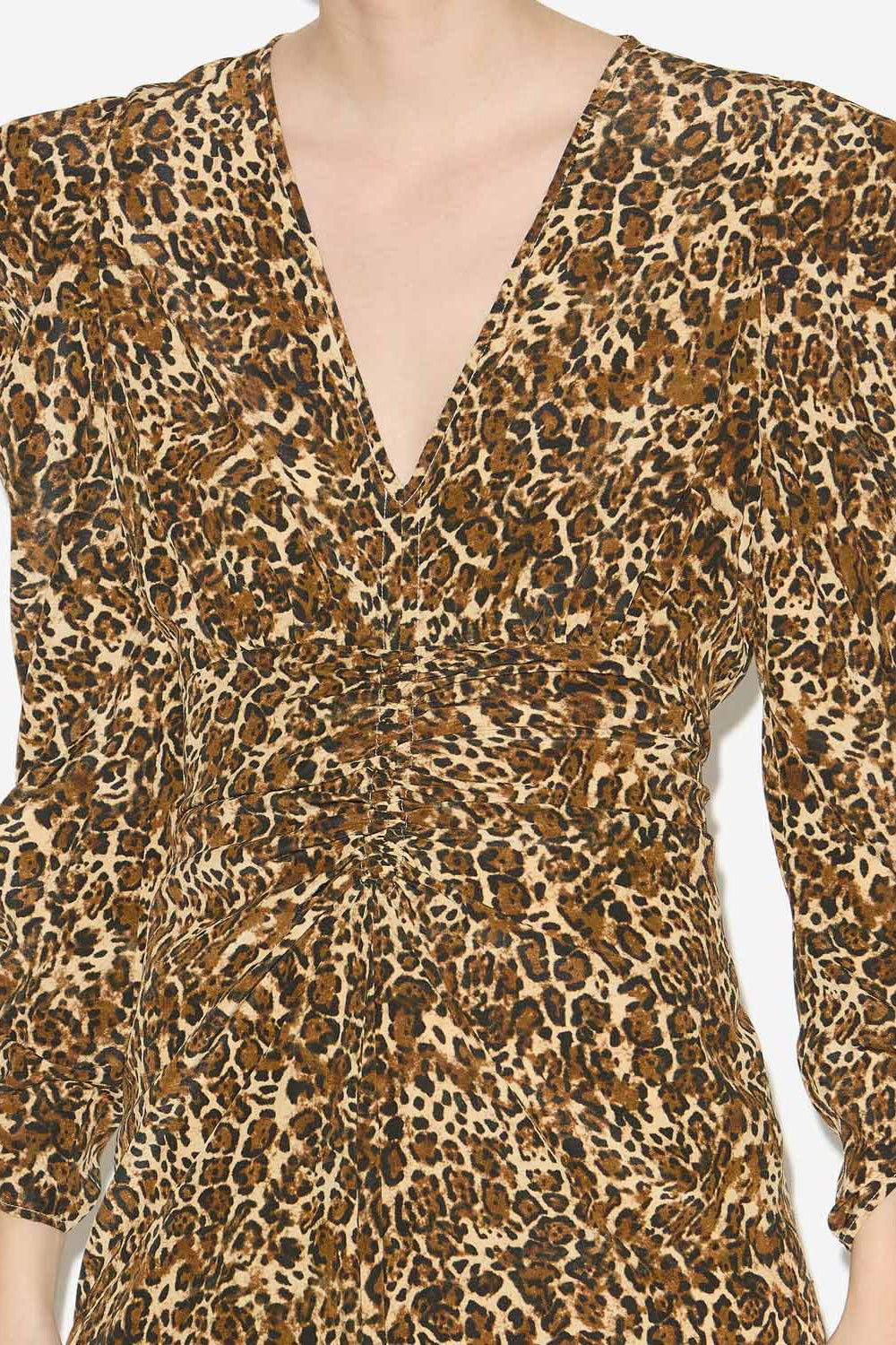 Abito albini midi arricciato in misto seta - Leopard - Woman - 3
