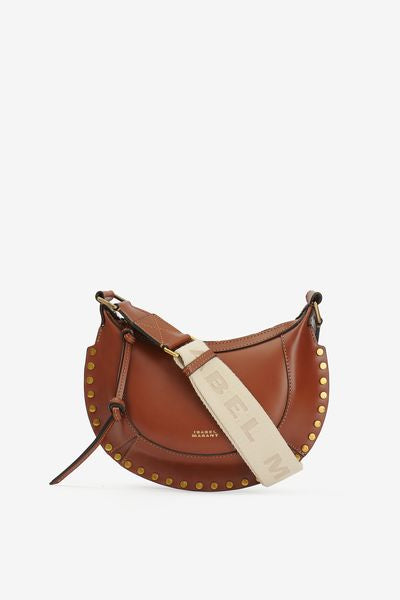 Borsa a spalla con borchie in pelle mini moon - Cognac - Woman - 1
