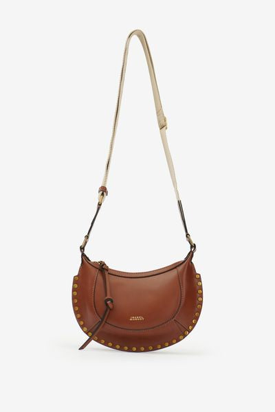 Borsa a spalla con borchie in pelle mini moon - Cognac - Woman - 9