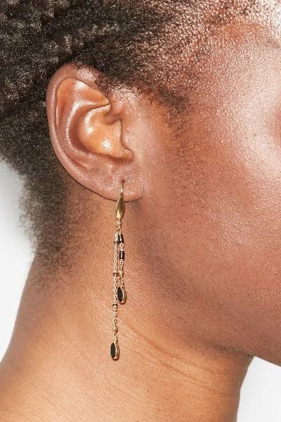 Gold-finish brass pendant earrings - Black - Woman - 3