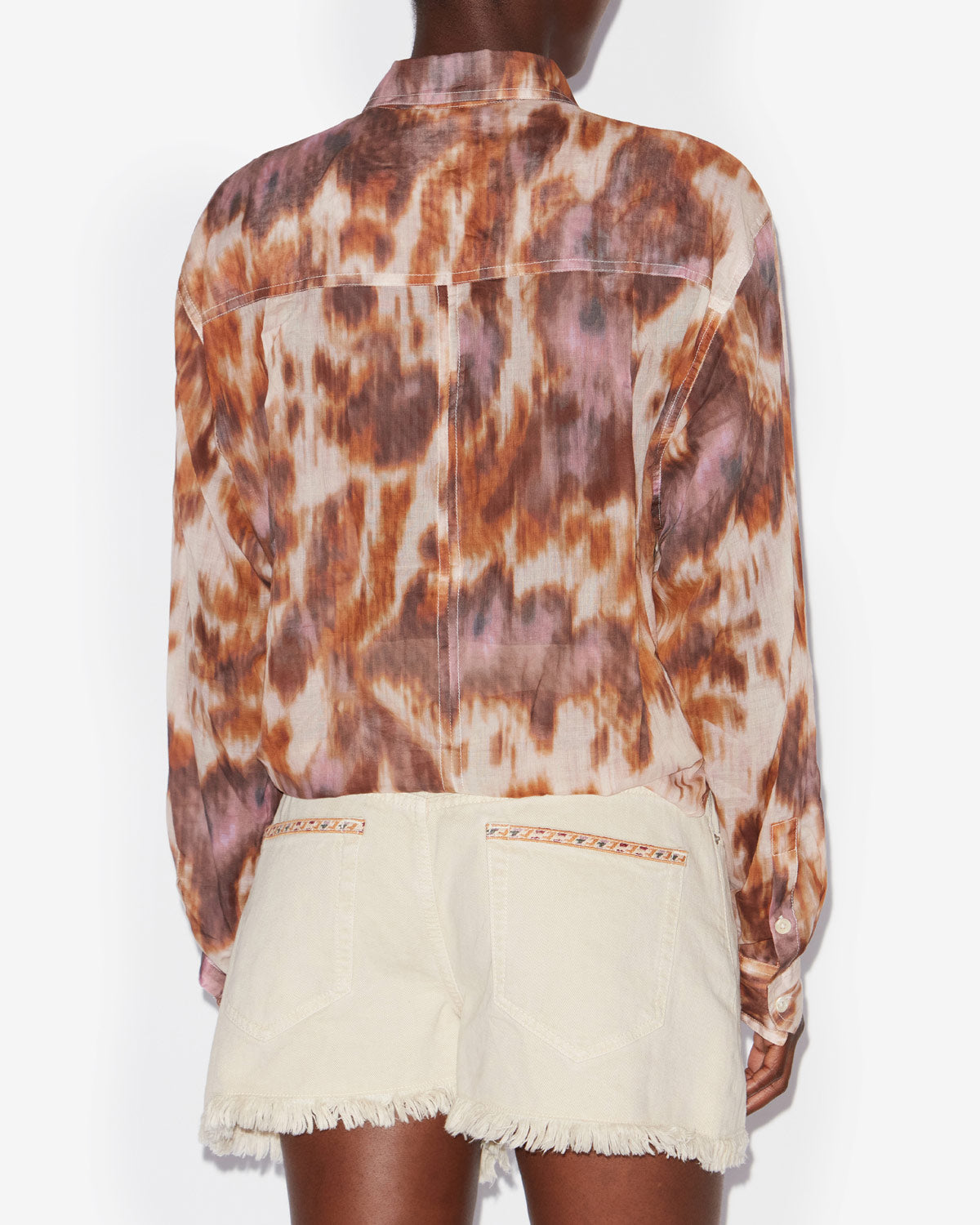 Camisa anudada de voile de algodón estampada nath - Ecru-ochre - Woman - 3