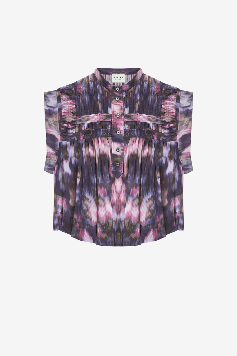 Top leaza in voile di cotone plissettato con stampa - Purple-lilac - Woman - 1