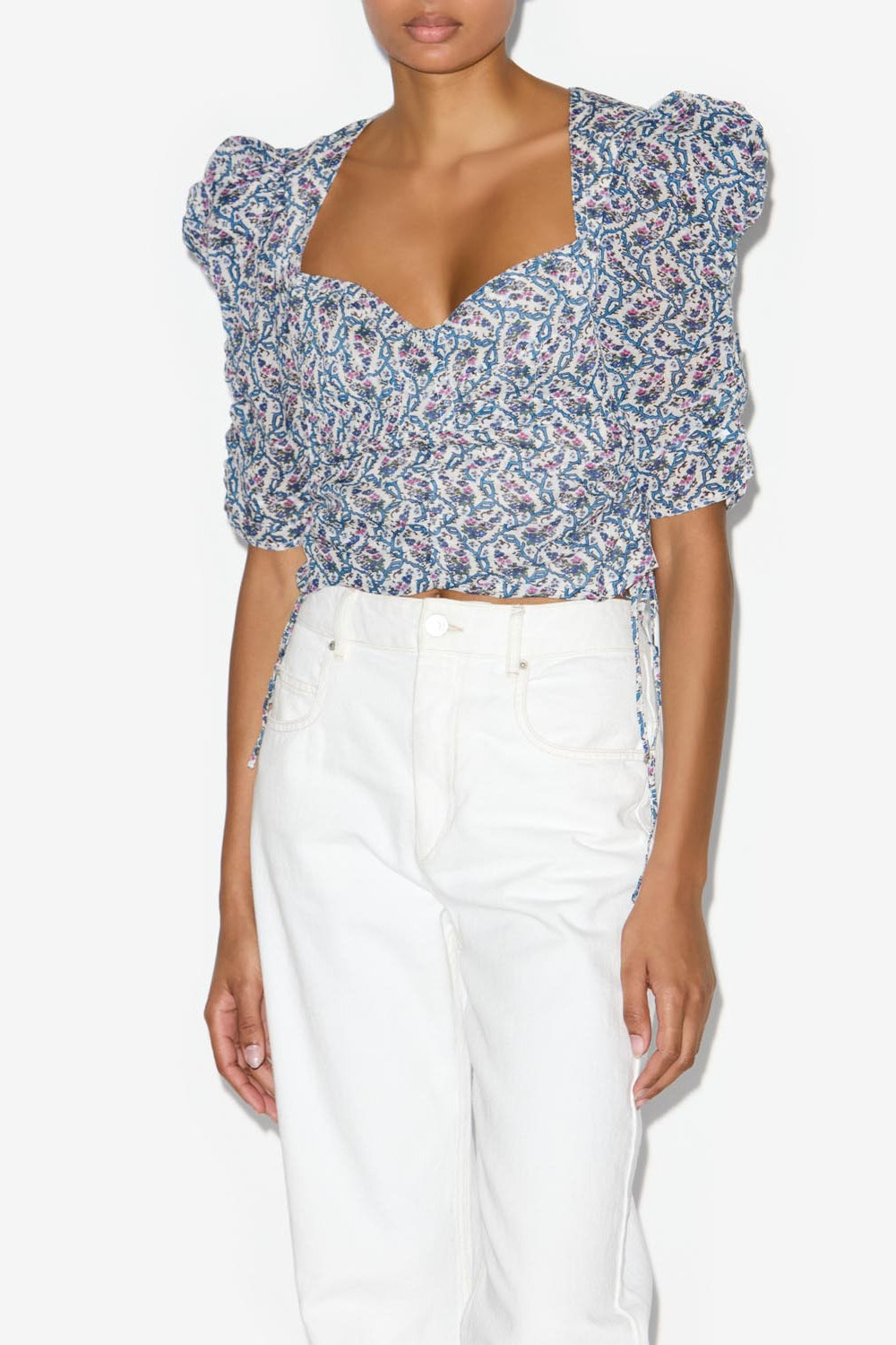 Galaor ruched short cotton blouse - 에크루 - Woman - 4