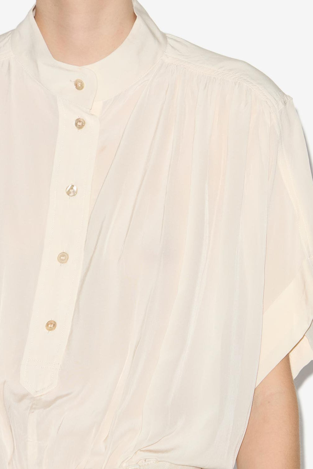 Top arricciato azalea con collo a listino - Beige - Woman - 3