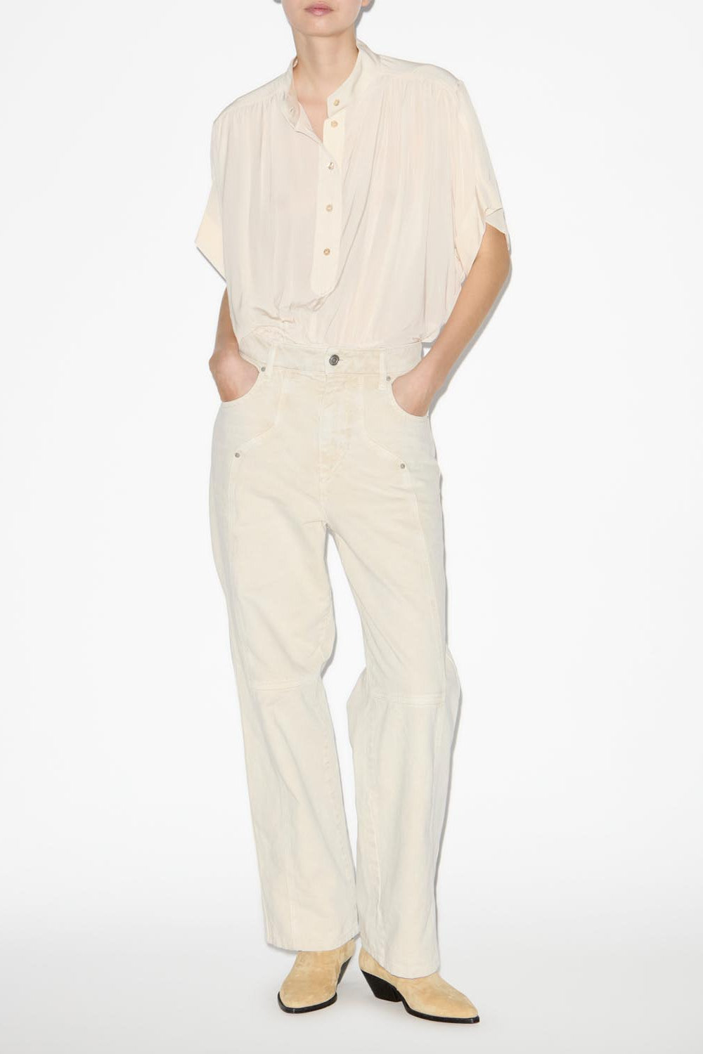 Top arricciato azalea con collo a listino - Beige - Woman - 2