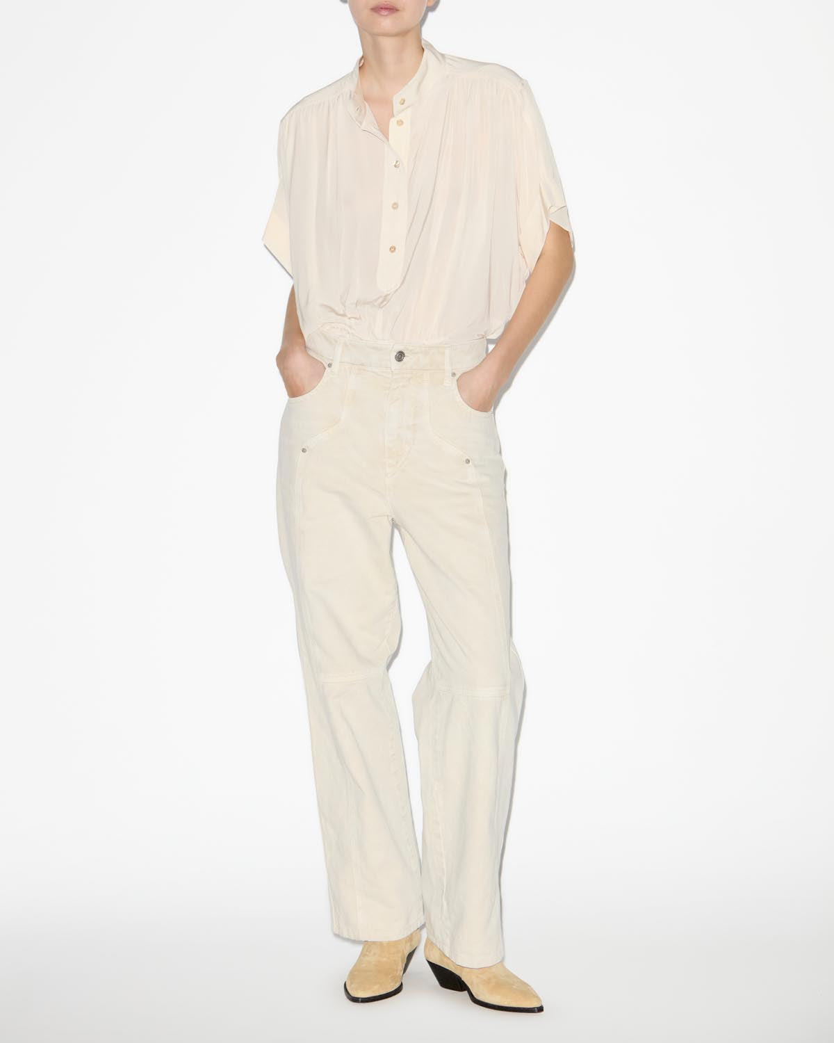 Top arricciato azalea con collo a listino - Beige - Woman - 1