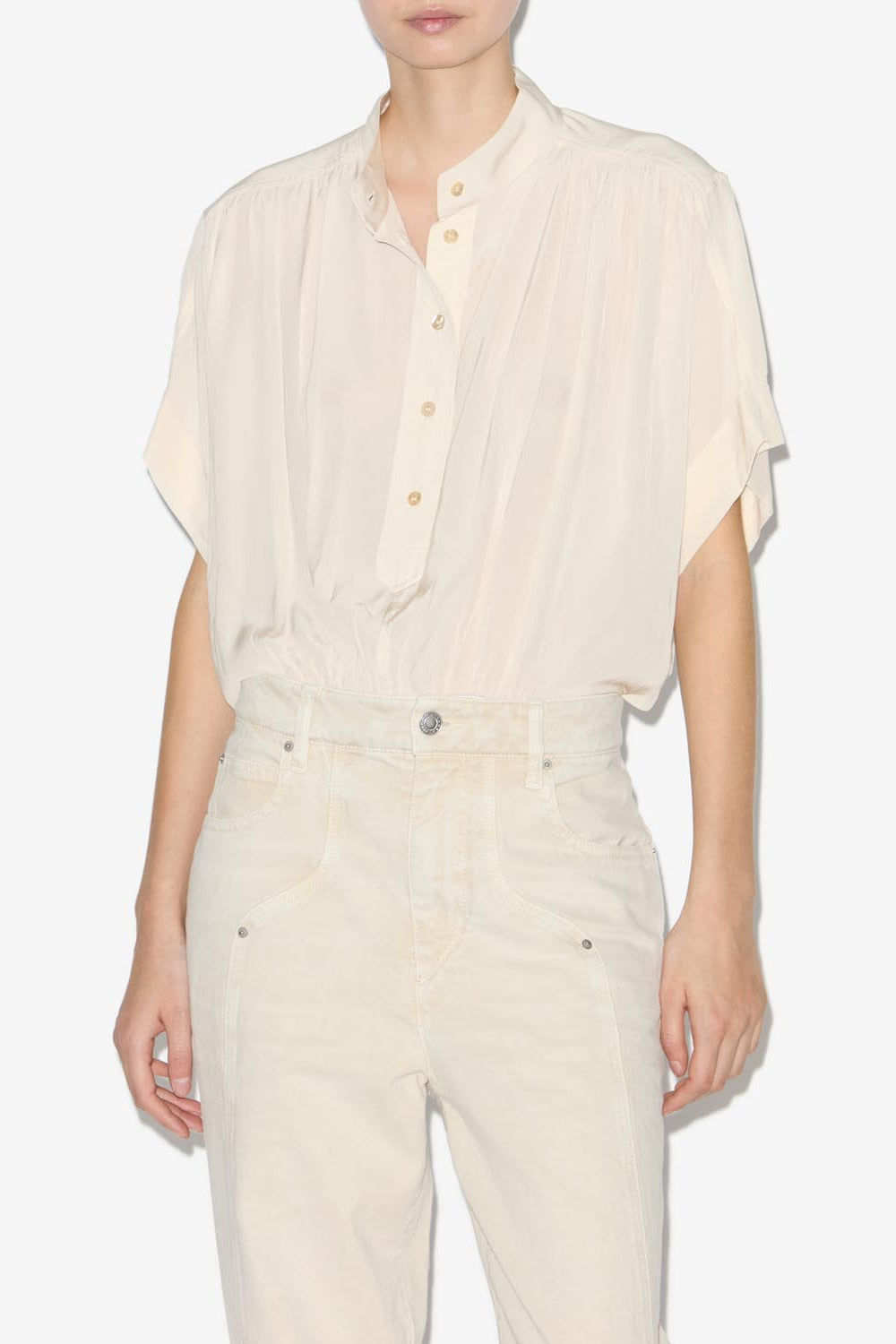 Top arricciato azalea con collo a listino - Beige - Woman - 4