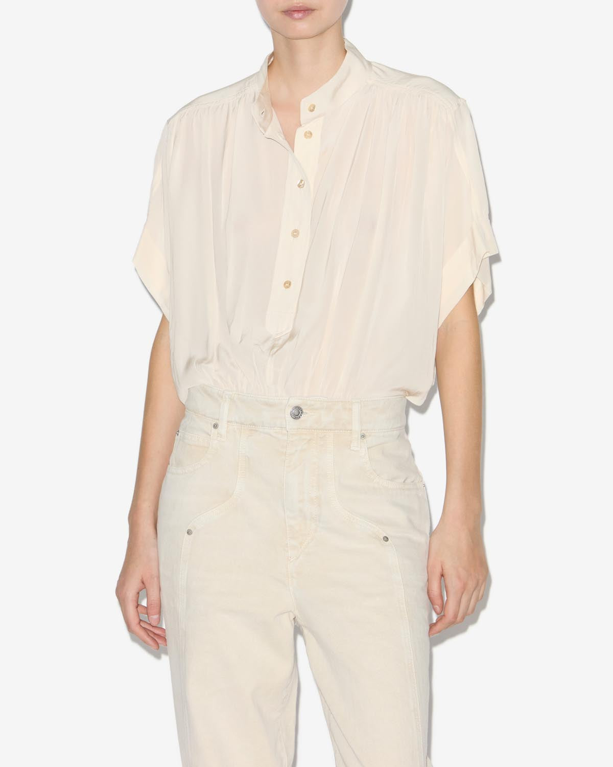 Top arricciato azalea con collo a listino - Beige - Woman - 3