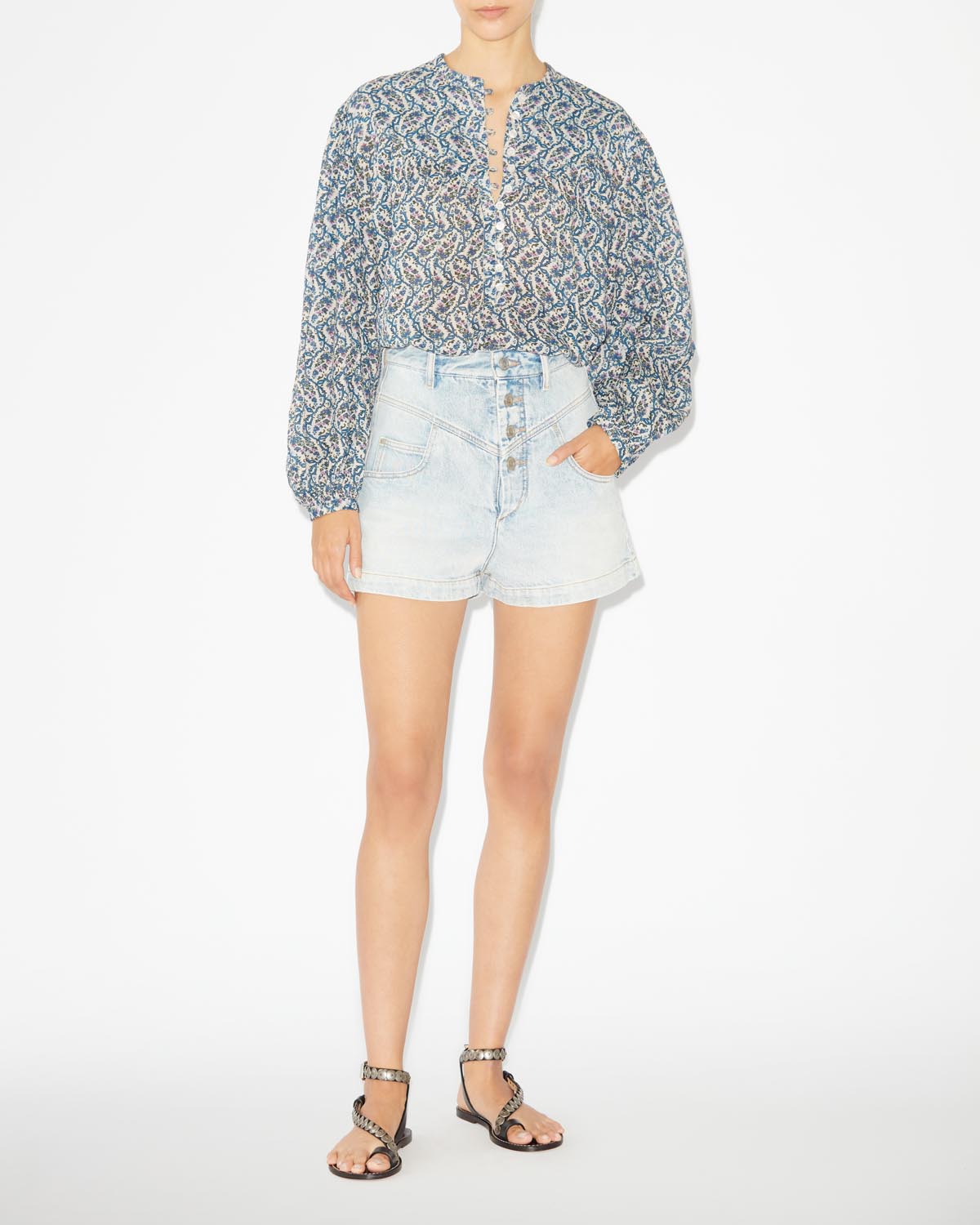 Salika printed cotton voile blouse - Ecru - Woman - 1