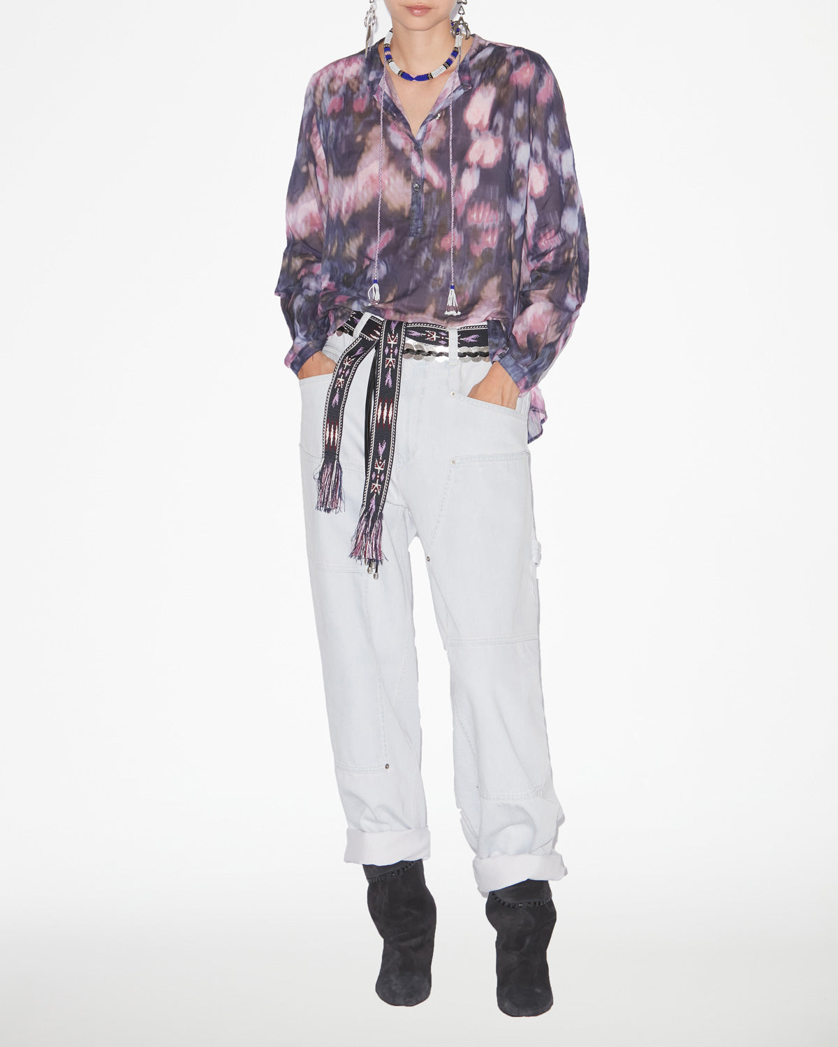 Maria printed cotton voile blouse - Purple-lilac - Woman - 1