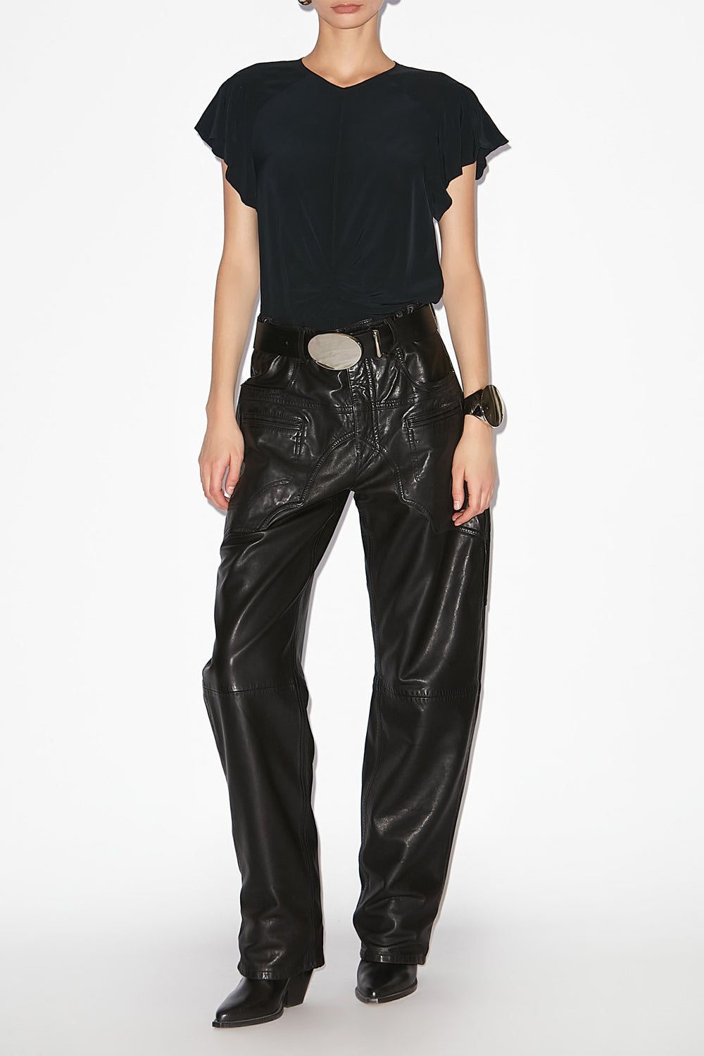 Top tullya a tinta unita con plissettatura - Nero - Woman - 2