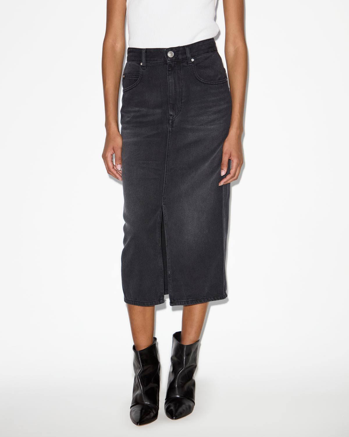 Falda midi de denim fina tilauria - Negro lavado - Woman - 3