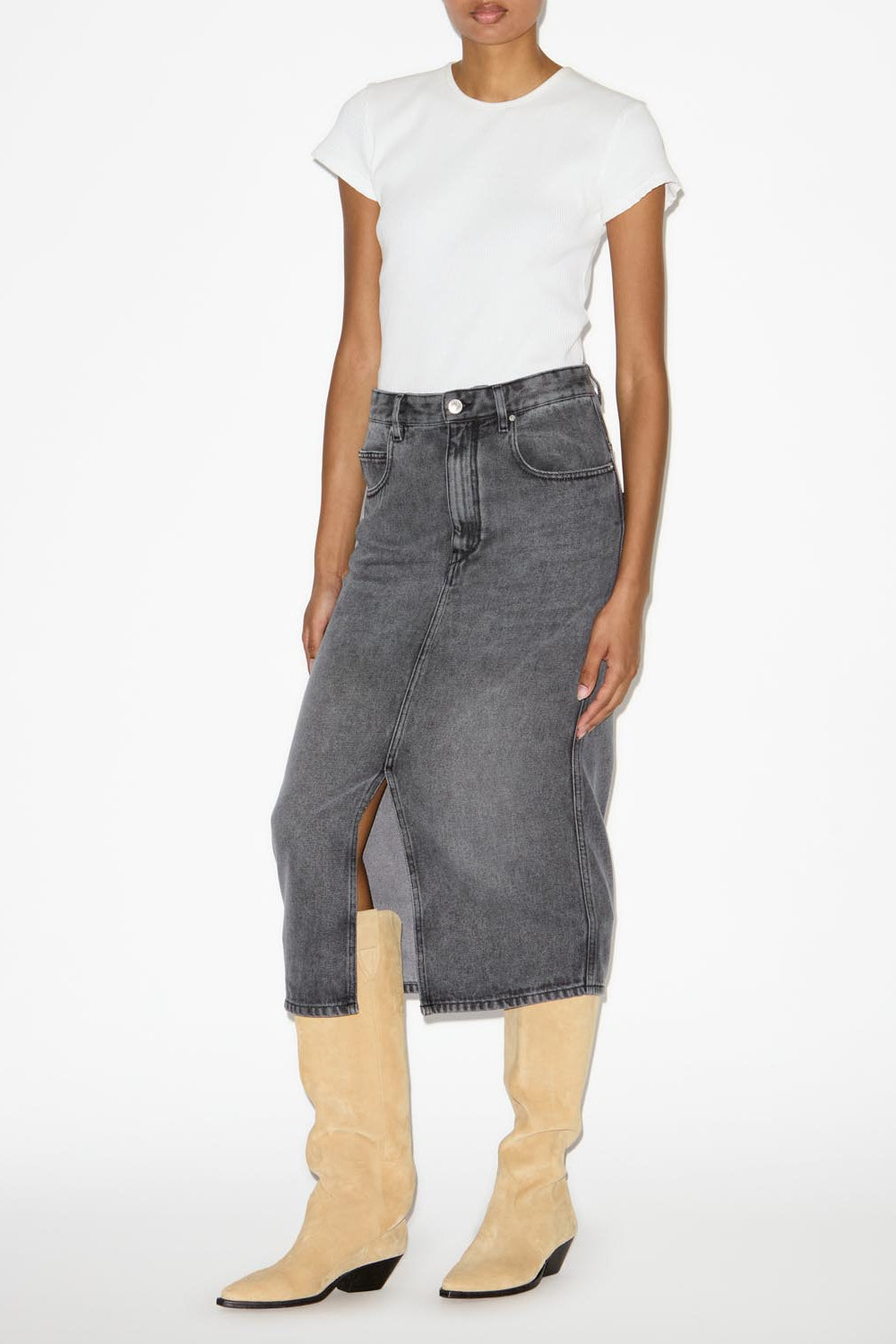 Midi-rock tilauria aus feinem denim - Light gray - Woman - 2