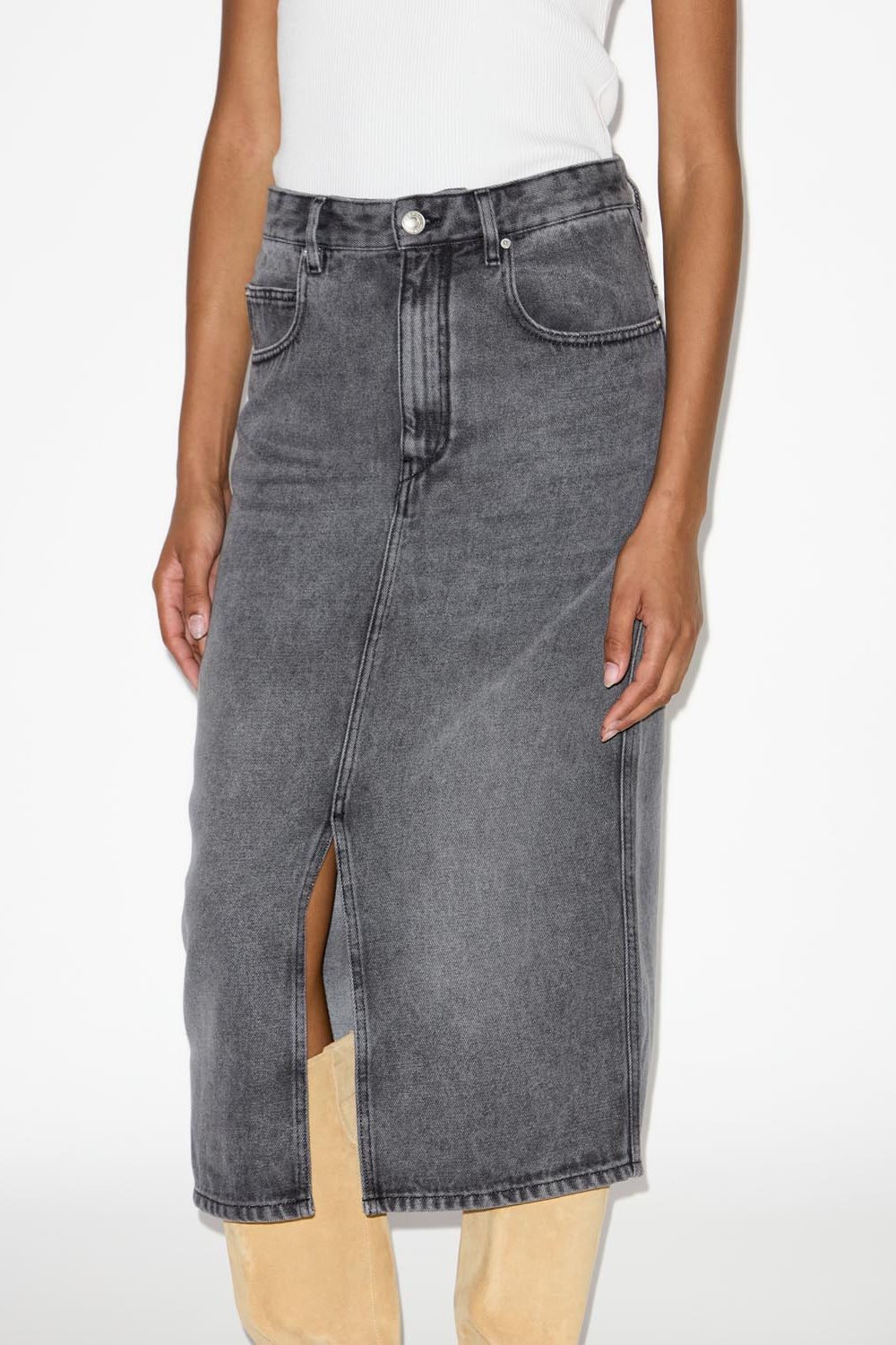 Midi-rock tilauria aus feinem denim - Light gray - Woman - 4