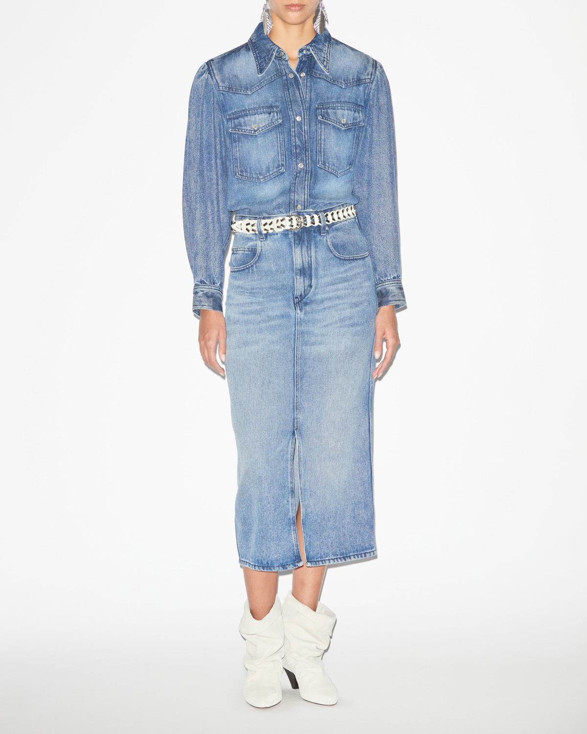 Gonna midi tilauria in denim leggero - Azzurro - Woman - 1