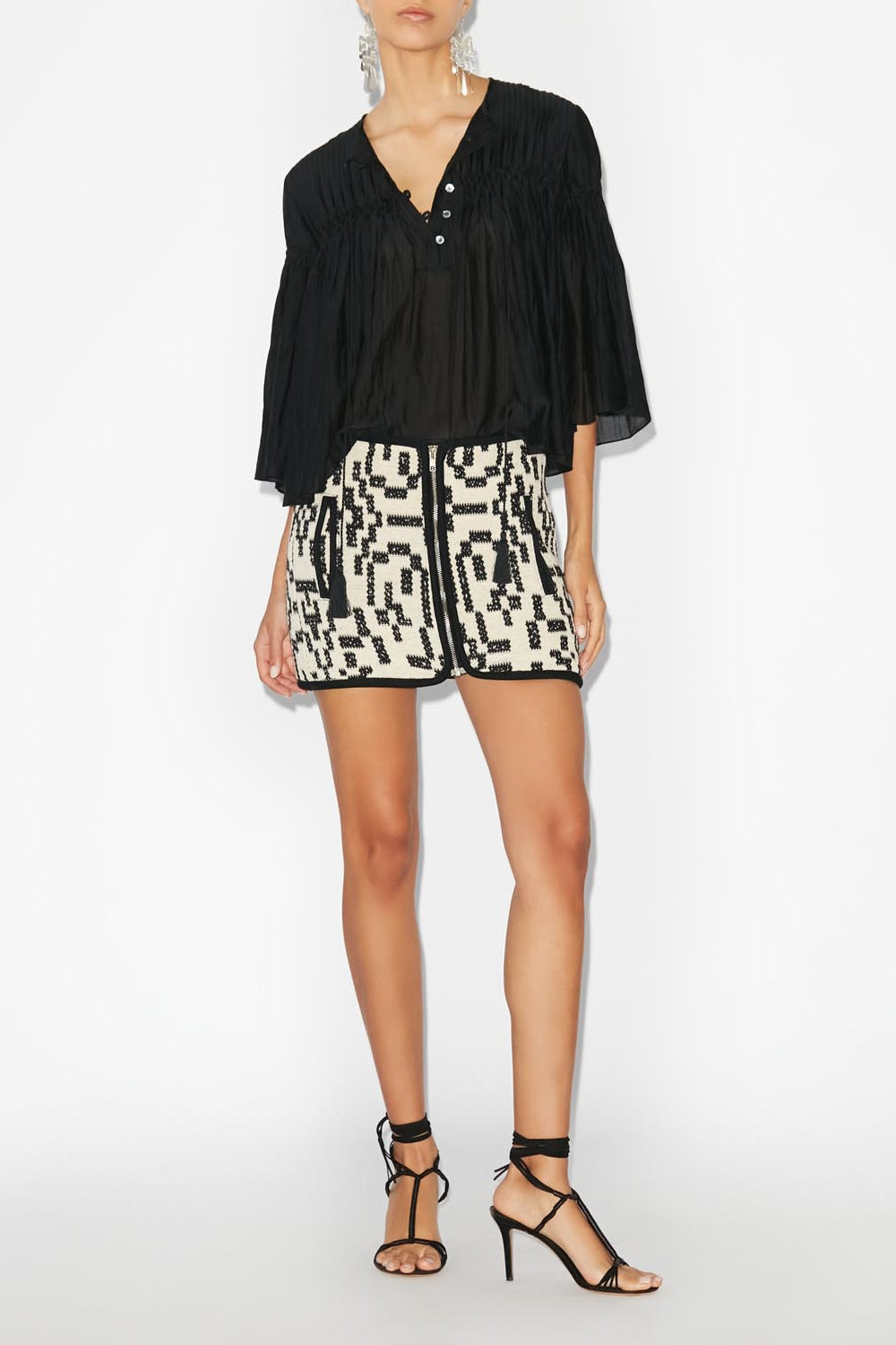 Arono short skirt in coton jacquard - Nero - Woman - 2