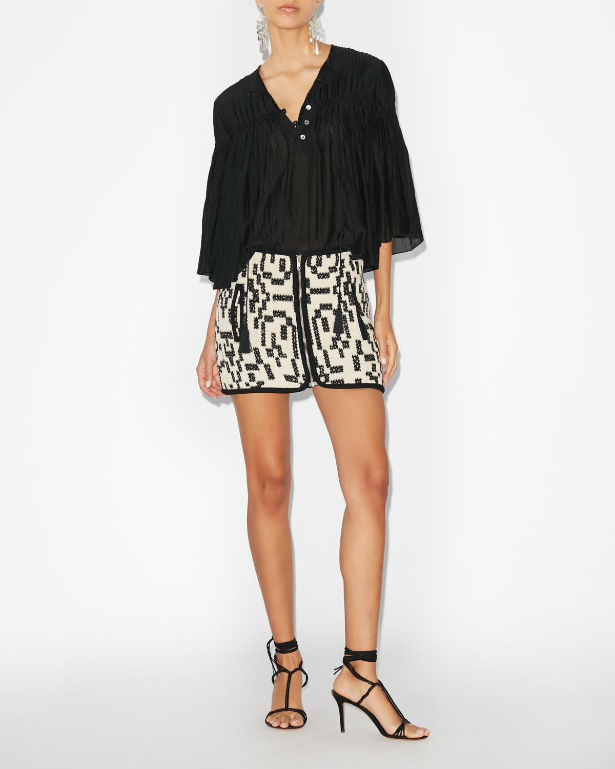 Arono short skirt in coton jacquard - Nero - Woman - 1