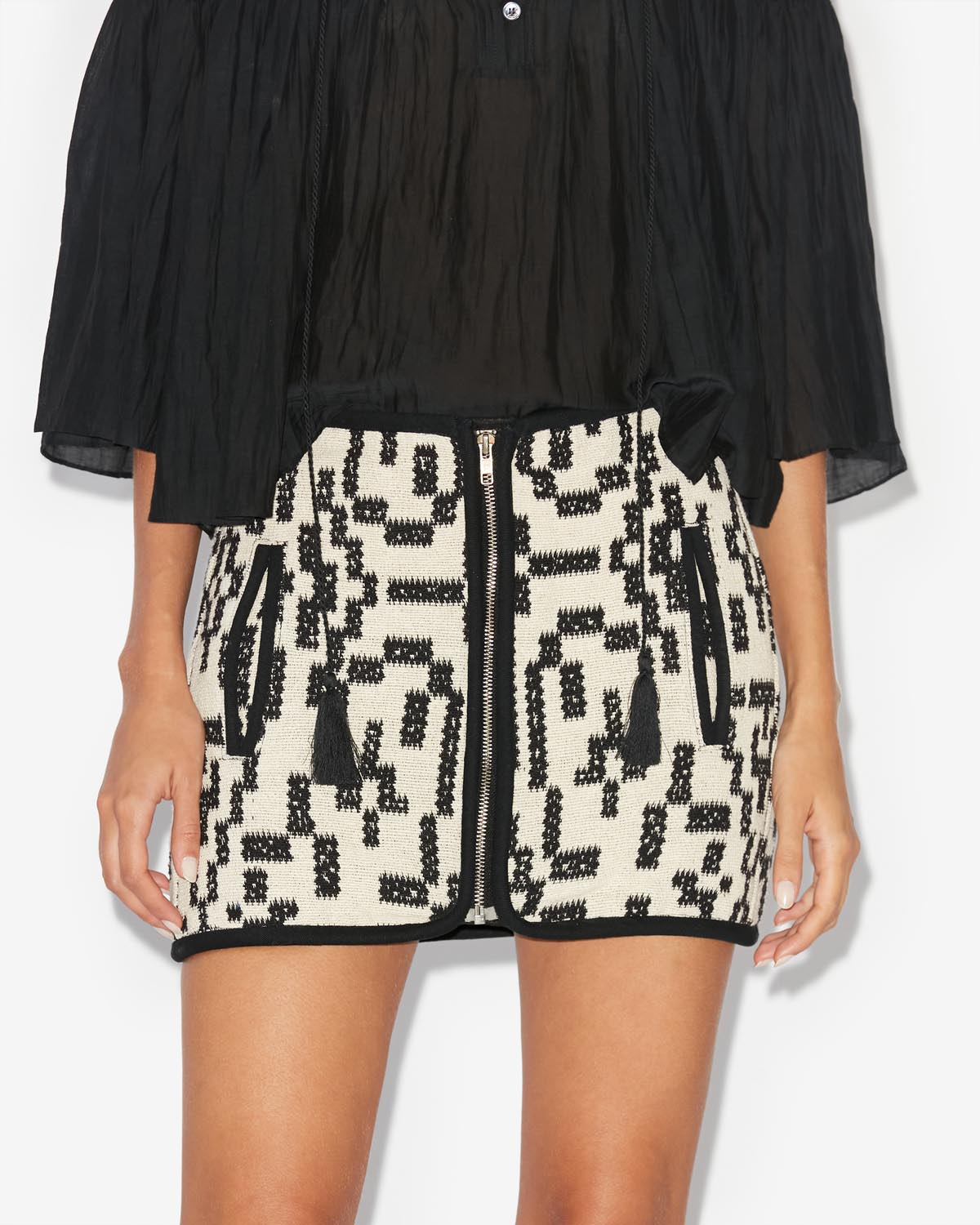 Arono short skirt in coton jacquard - Nero - Woman - 3