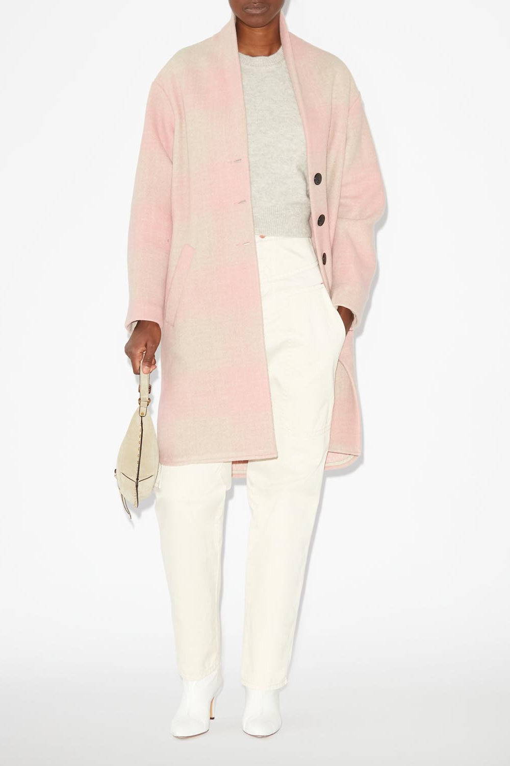 Gabriel wool checked coat - Light pink - Woman
