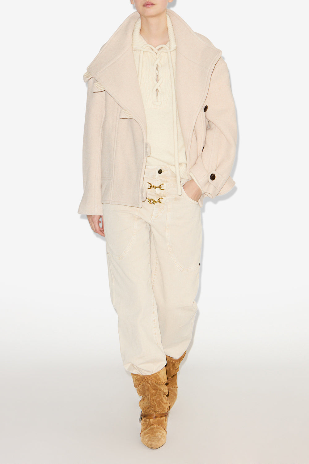 Cappotto corto hanis in misto lana - Ecru - Woman - 2