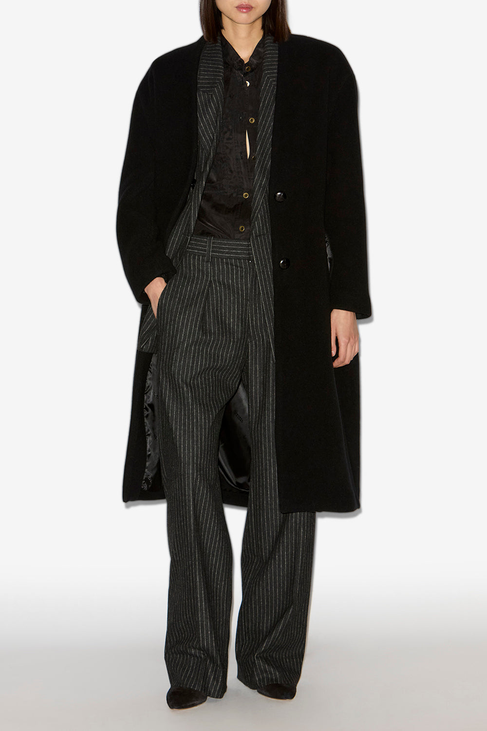 Cappotto lungo florane in misto lana - Nero - Woman - 2