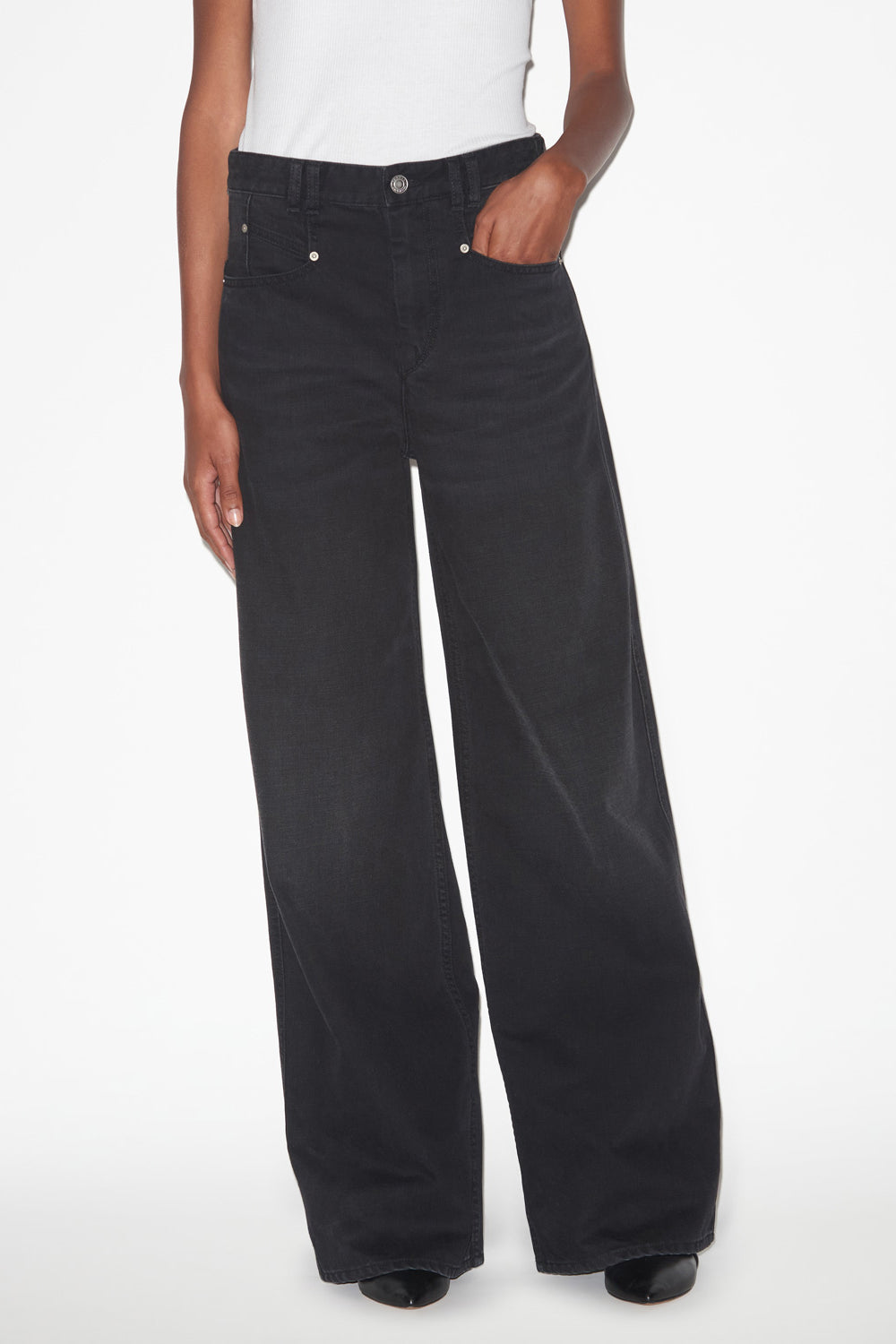 Jeans lemony a vita alta e gamba larga in denim - Nero - Woman - 4