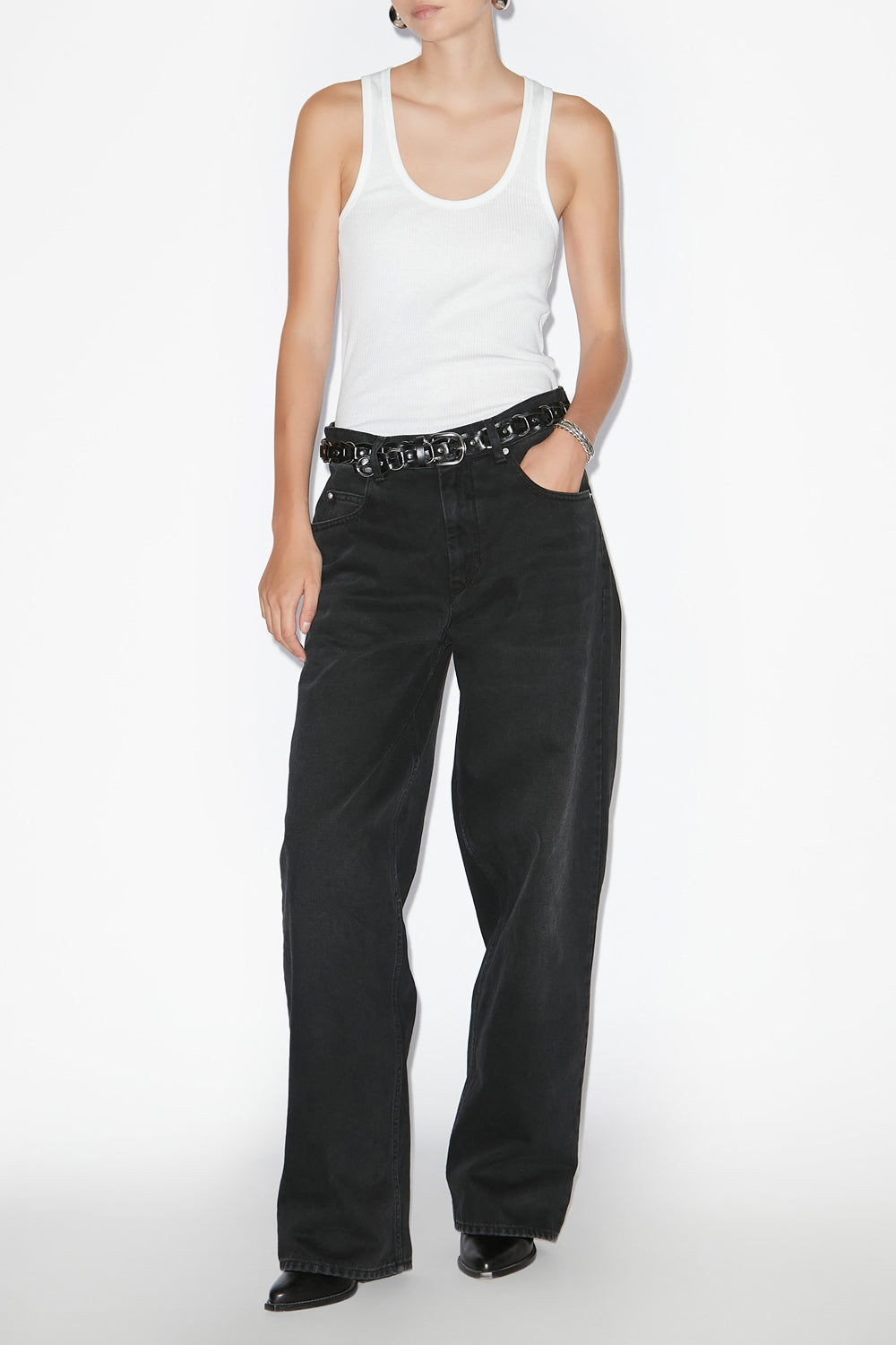 Jeans a gamba larga joanny in denim - Nero lavato - Woman - 2
