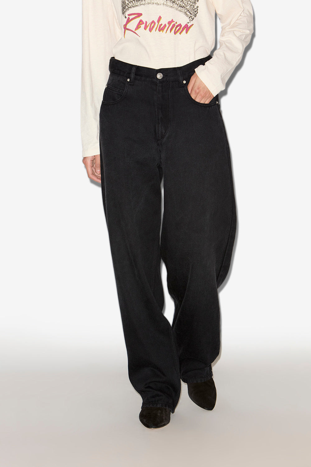 Jean fluide jenny en denim  - Noir délavé - Woman - 4