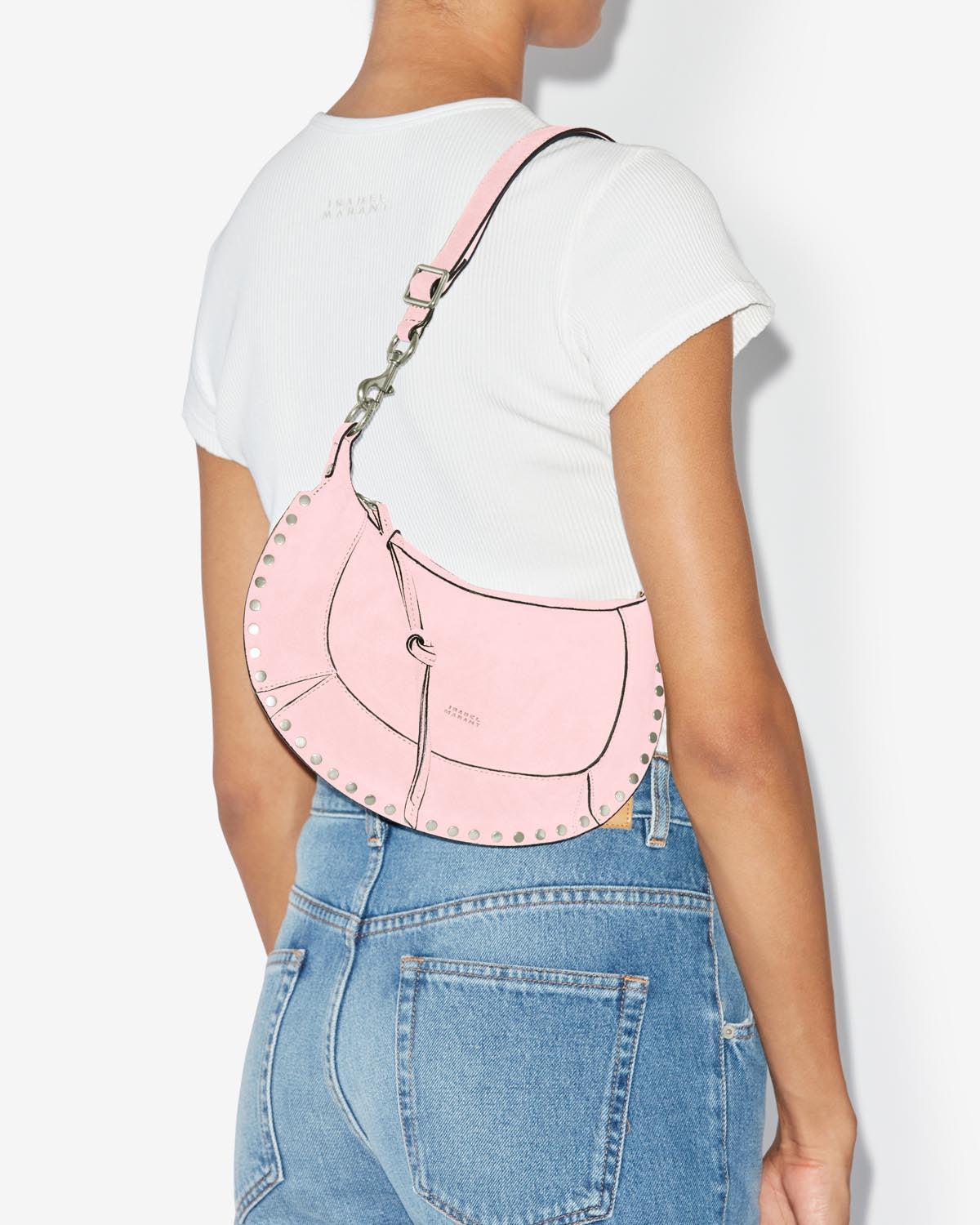 Sac porté épaule en cuir velours oskan moon - Rose clair - Woman - 3