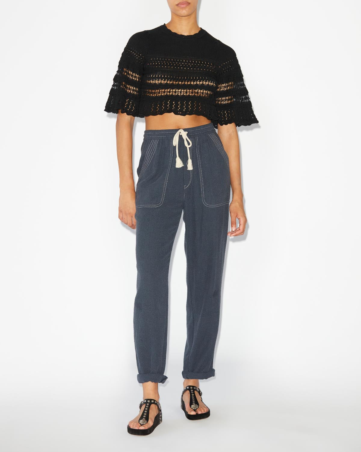 Frizy crochet knit cropped top - Nero - Woman - 1