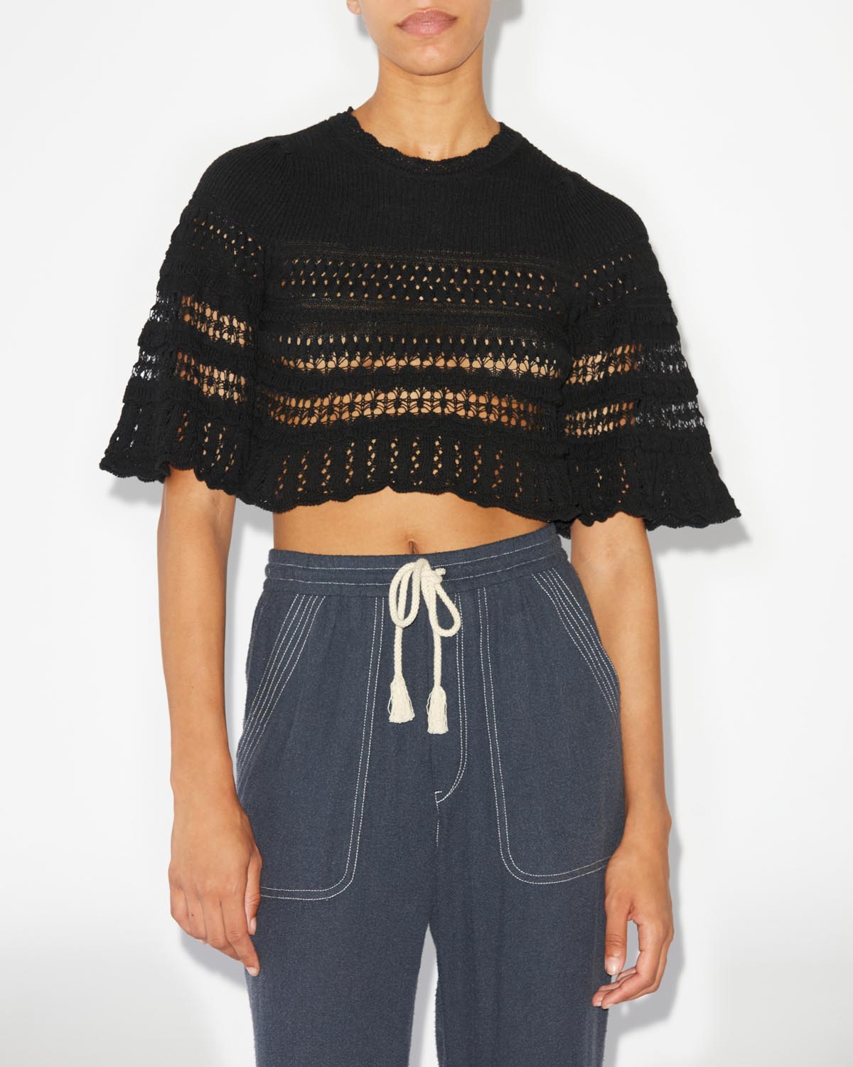 Frizy crochet knit cropped top - Nero - Woman - 3