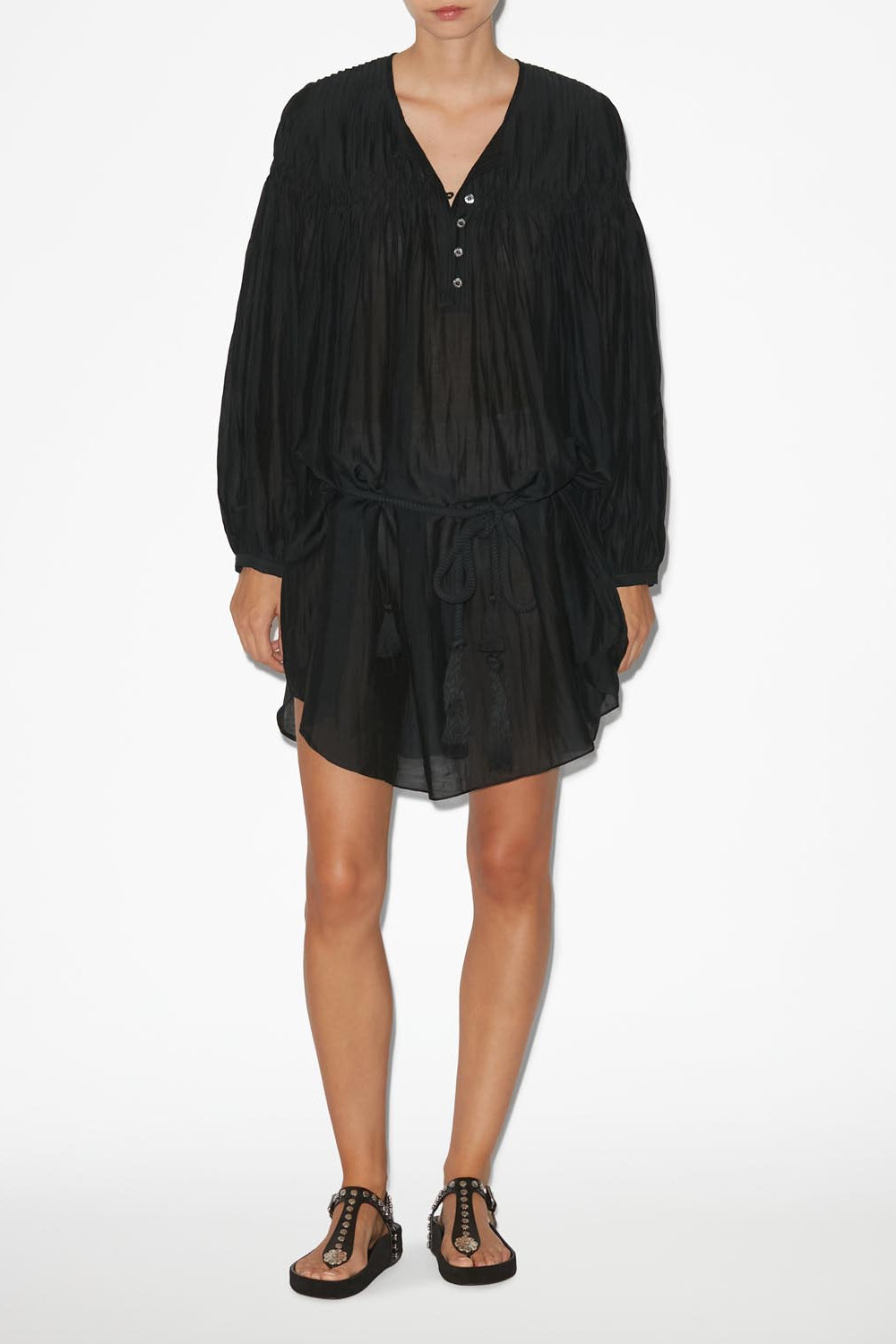 Adeliani short cotton dress with long sleeves - Black - Woman - 2