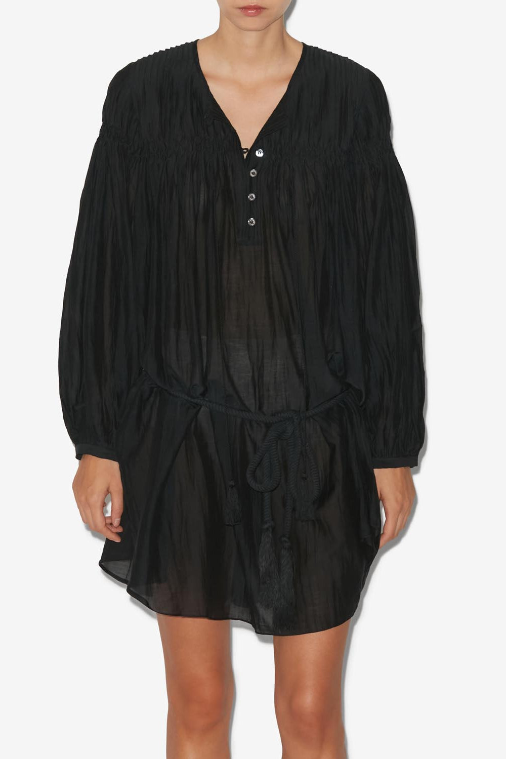 Adeliani short cotton dress with long sleeves - Black - Woman - 4