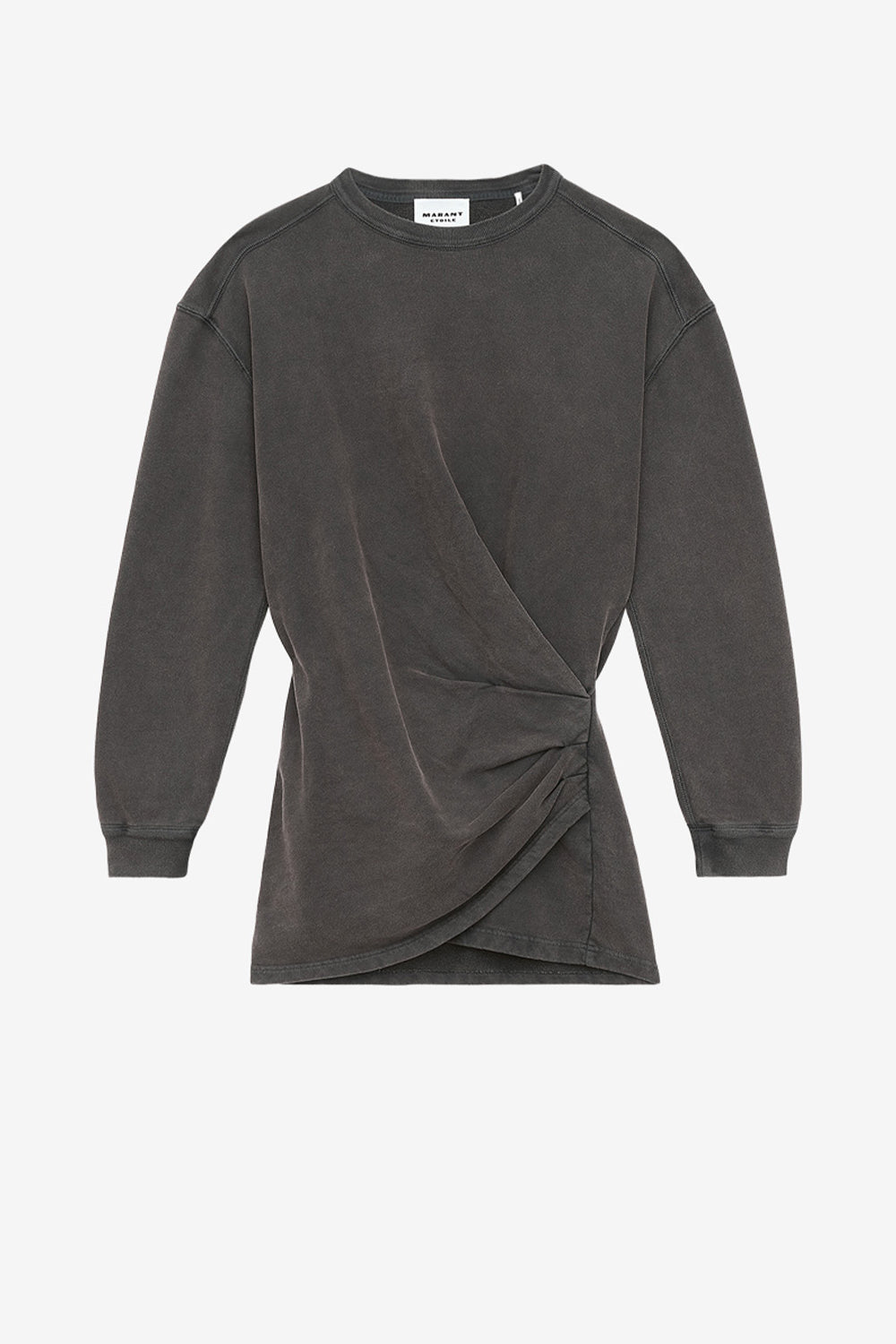 Robe sweatshirt pipper en jersey drapé - Noir délavé - Woman - 1