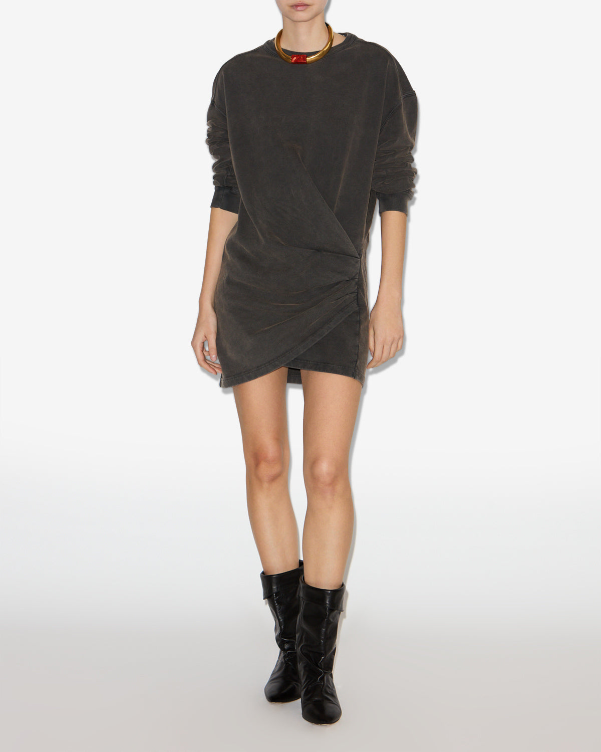 Abito felpa pipper in jersey drappeggiato - Nero lavato - Woman - 1