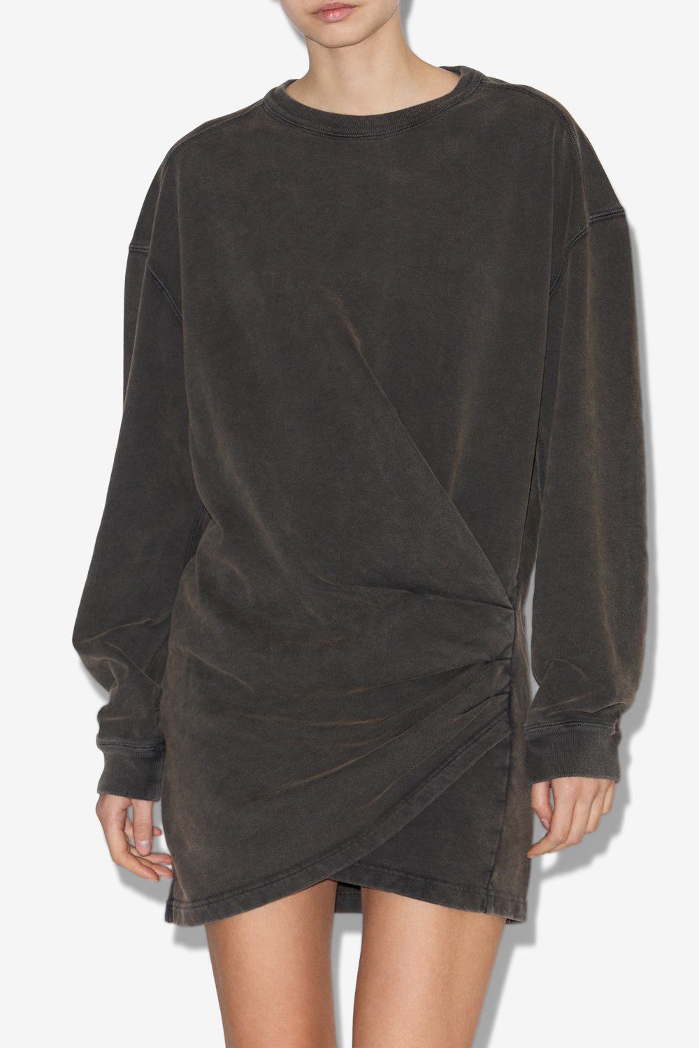 Robe sweatshirt pipper en jersey drapé - Noir délavé - Woman - 4