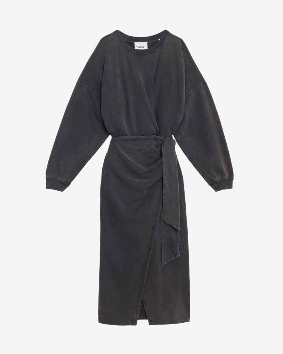 Abito felpa lungo sandrina drappeggiato in jersey - Nero lavato - Woman - 4