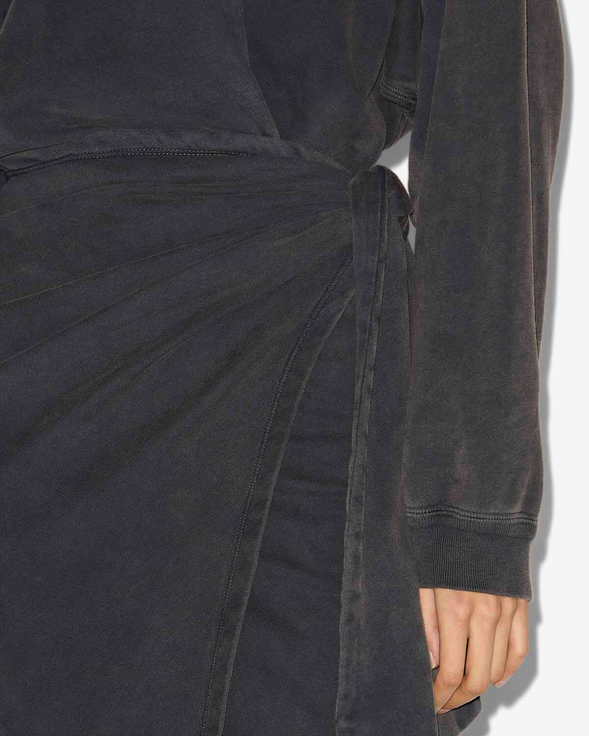 Abito felpa lungo sandrina drappeggiato in jersey - Nero lavato - Woman - 2