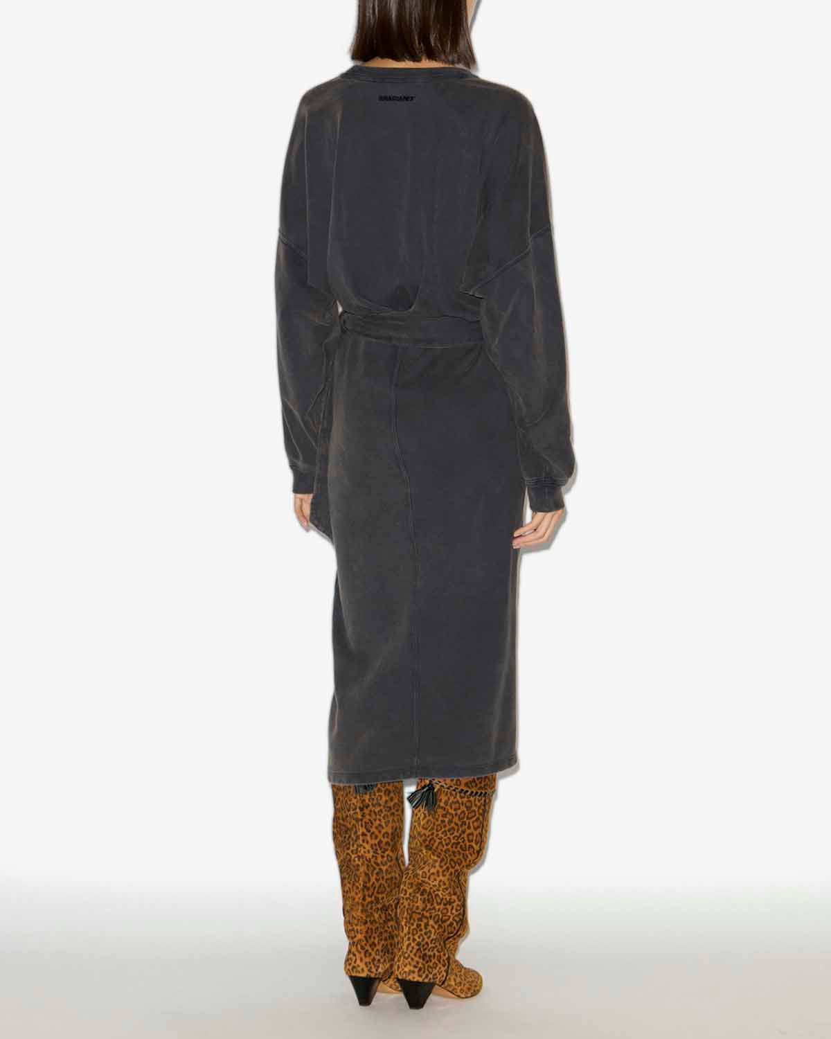 Abito felpa lungo sandrina drappeggiato in jersey - Nero lavato - Woman - 3
