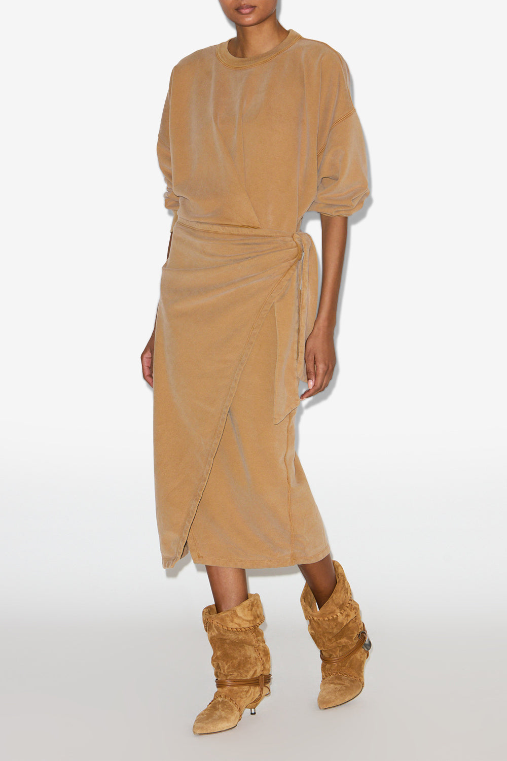 Robe sweatshirt longue sandrina drapée en jersey - Caramel - Woman - 2