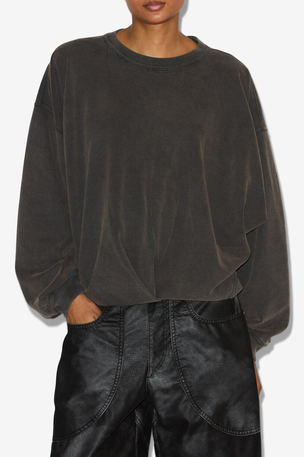 Felpa sauria in cotone délavé - Nero lavato - Woman - 4