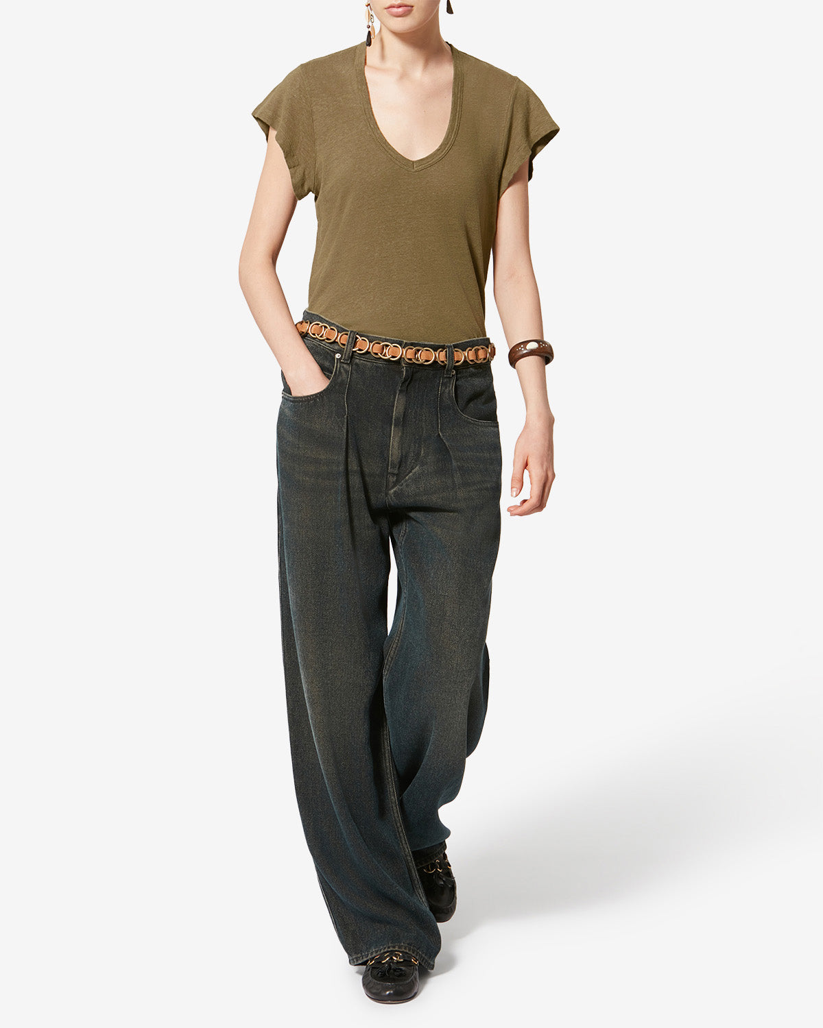 Camiseta de manga corta zankou de lino - Dark khaki - Woman - 1