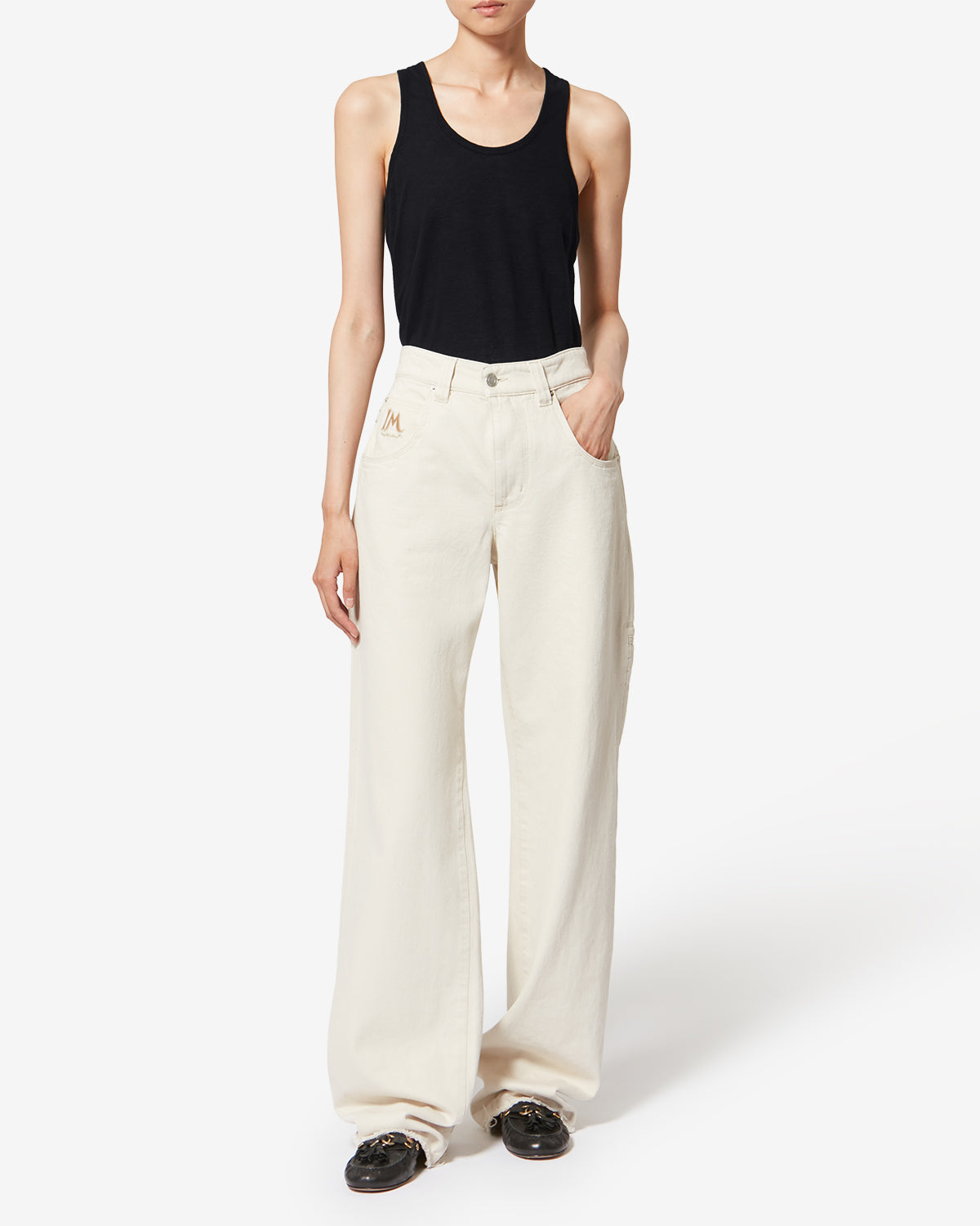 Gestreiftes t-shirt thea aus leinen - Schwarz - Woman - 1